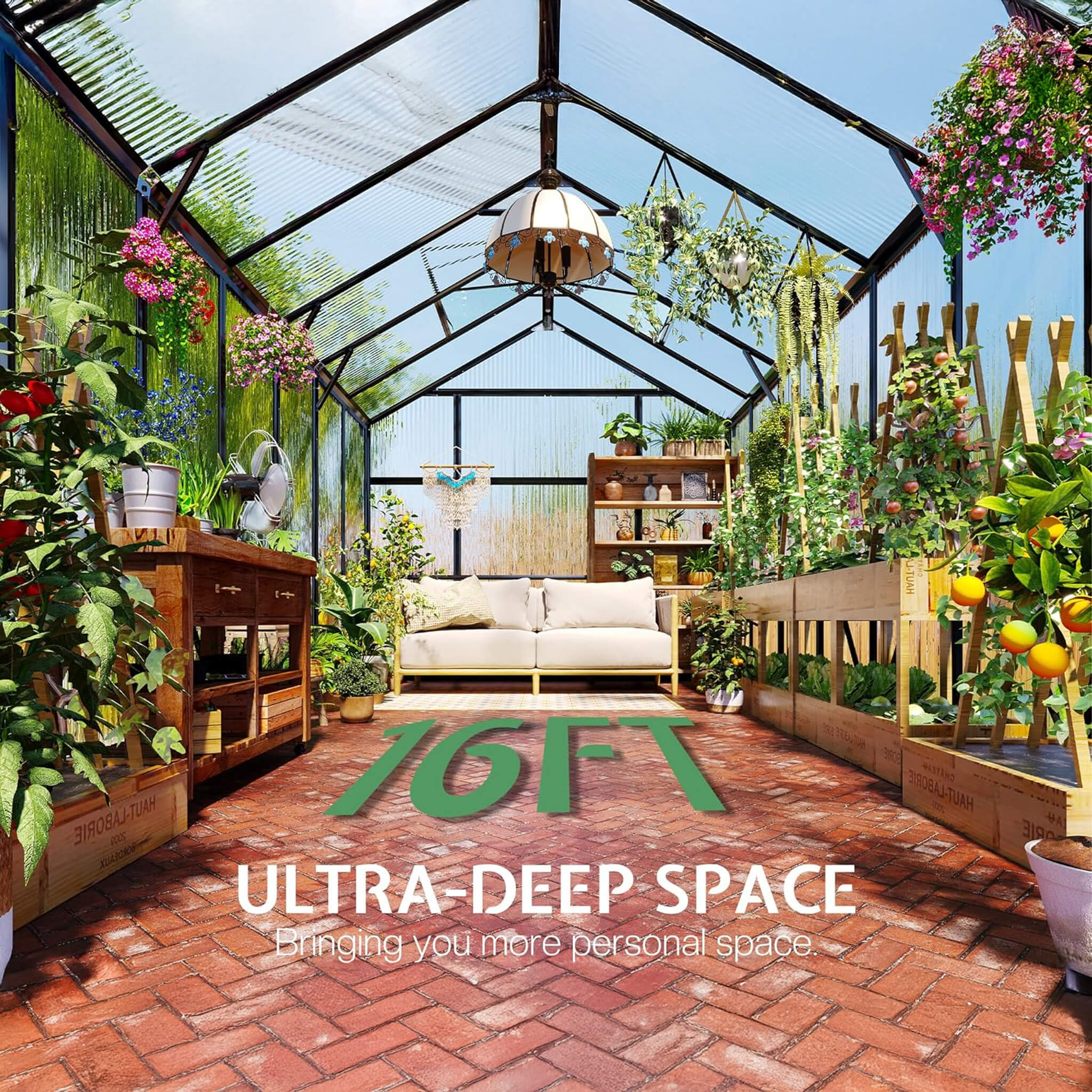 [08x16FT] Premium Polycarbonate Outdoor Walk-In Patio Greenhouse With Double Swing Doors, 4MM (SAK79206) - Energize Trek
