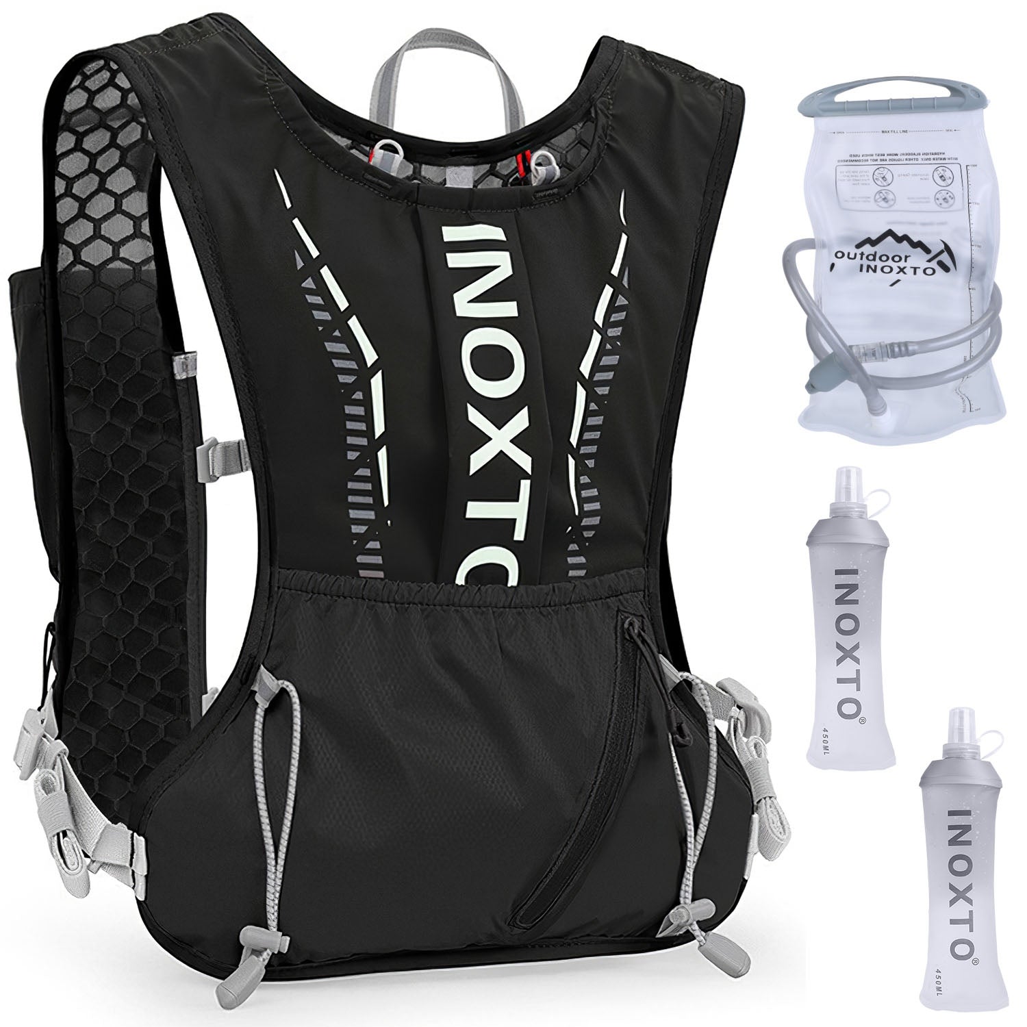 Sport Hydration Vest Running Backpack with 15oz 50oz Water Bladder Adjustable Strap Storage Bag for Trail Running Marathon Race Hiking