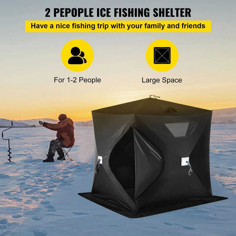 2-3 Person Ice Fishing Shelter, Pop-Up Portable Insulated Ice Fishing Tent, Waterproof Oxford Fabric - Energize Trek