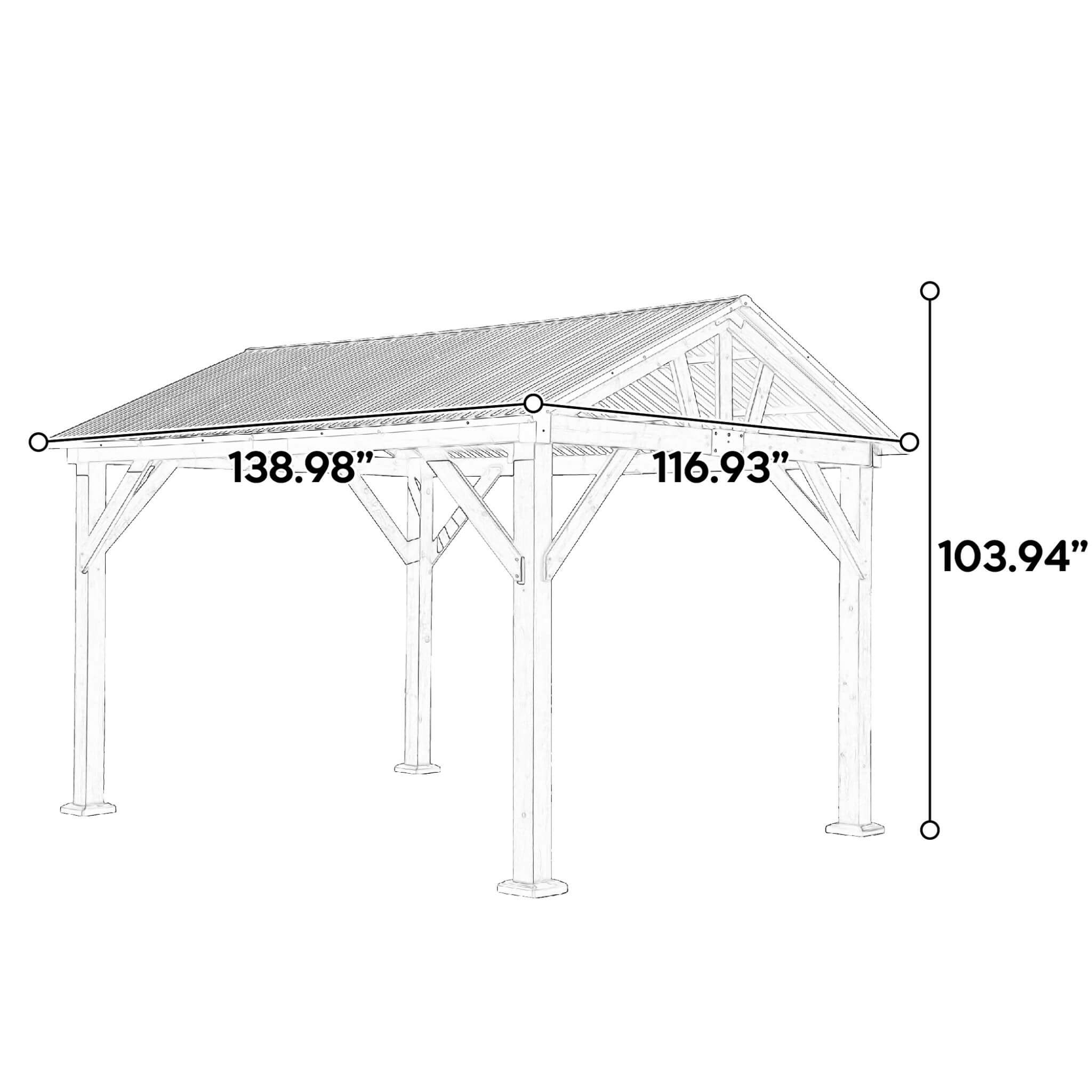 [09X11] Heavy Duty All-Weather Hard Top Wooden Carport Gazebo With Galvanized Steel Roof (SAK39187) - Energize Trek