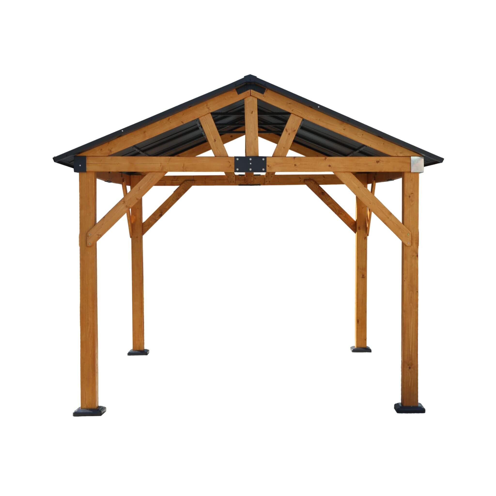 [09X11] Heavy Duty All-Weather Hard Top Wooden Carport Gazebo With Galvanized Steel Roof (SAK39187) - Energize Trek