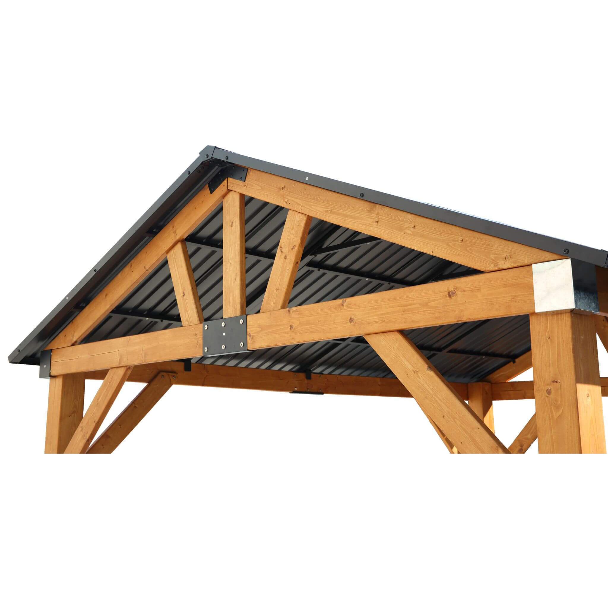 [09X11] Heavy Duty All-Weather Hard Top Wooden Carport Gazebo With Galvanized Steel Roof (SAK39187) - Energize Trek