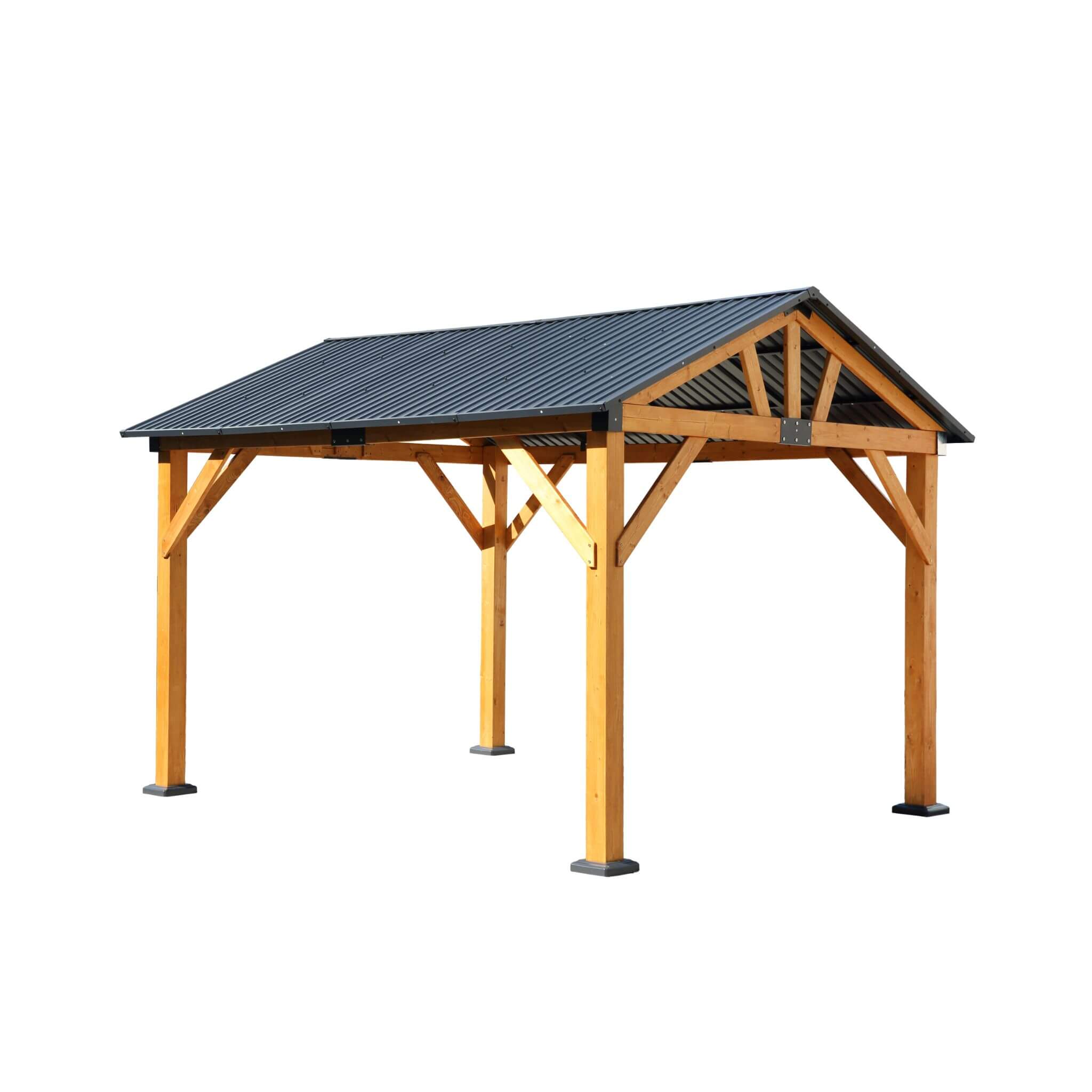 [09X11] Heavy Duty All-Weather Hard Top Wooden Carport Gazebo With Galvanized Steel Roof (SAK39187) - Energize Trek