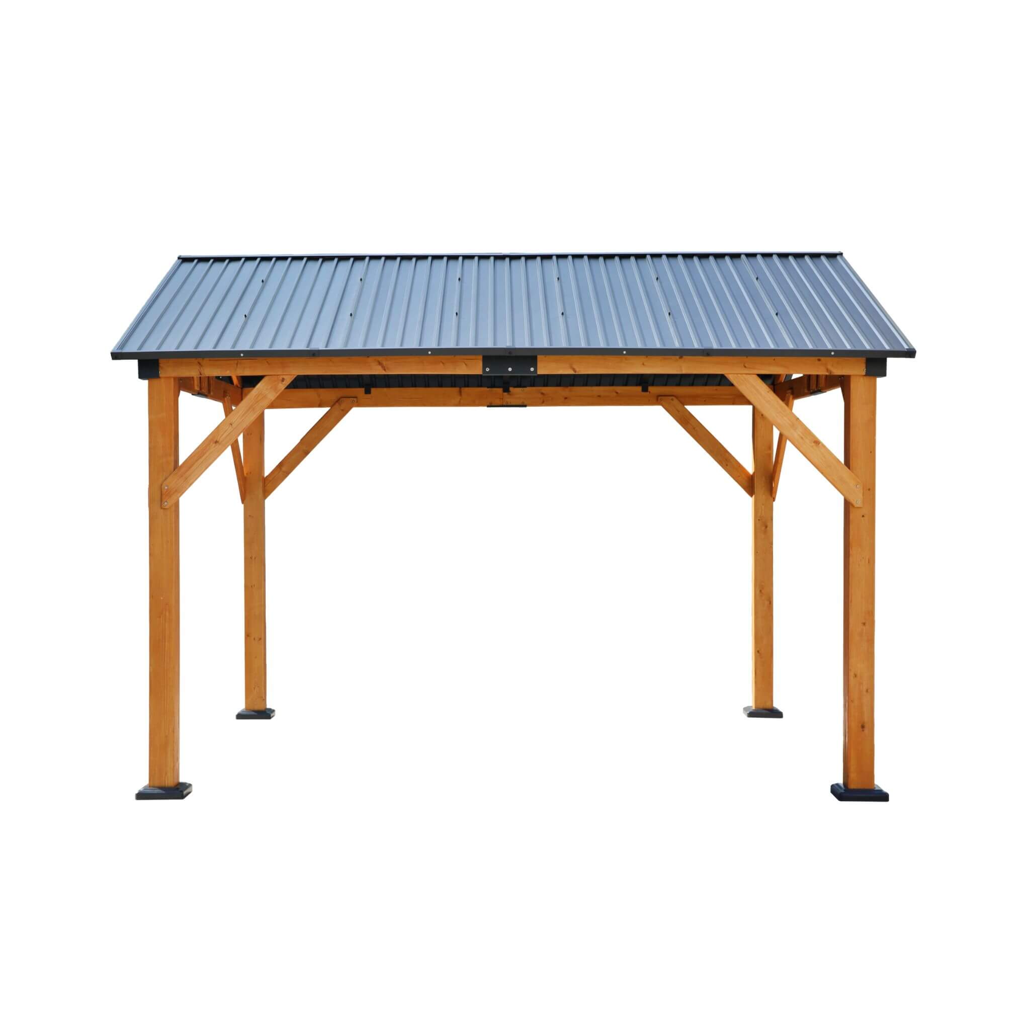[09X11] Heavy Duty All-Weather Hard Top Wooden Carport Gazebo With Galvanized Steel Roof (SAK39187) - Energize Trek