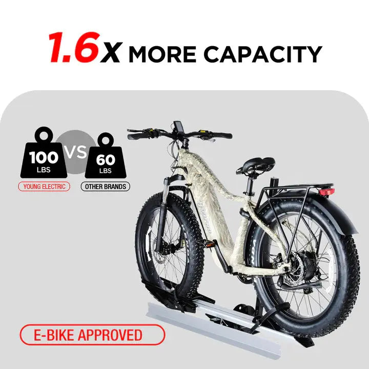 1-Bike Hitch E-bike Rack with Ramp, Folding Single Electric Bike Carrier, 100 LBS Capacity, Fits 2'' Receiver - Energize Trek