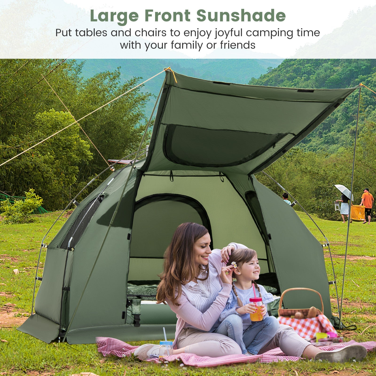1-Person Folding Camping Tent with Sunshade and Air Mattress - Energize Trek