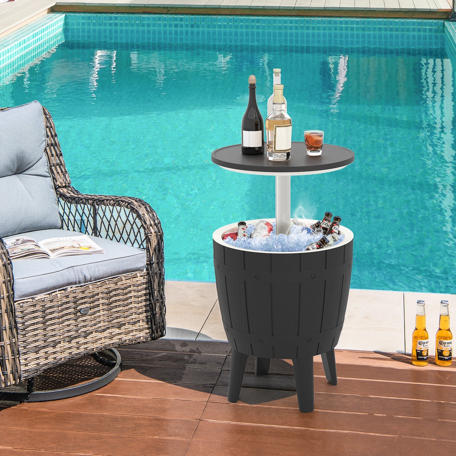 10 Gallon Cooler Bar Table Outdoor Coffee Table Ice Bucket with Telescopic Tabletop for Beer and Wine - Energize Trek