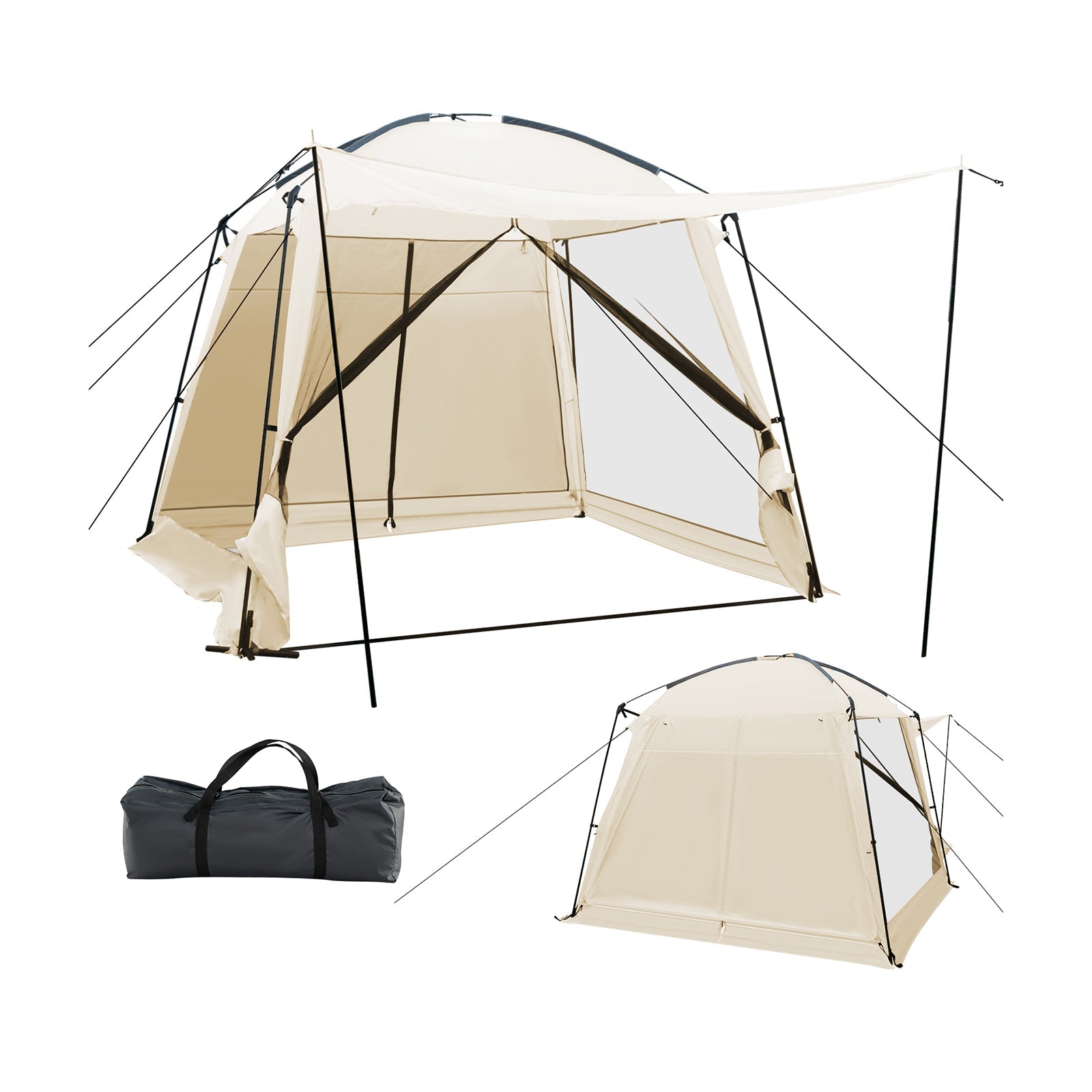 10 x 10 Feet Screened Canopy Tent w/ Vestibule and Zippered Door-Beige - Energize Trek