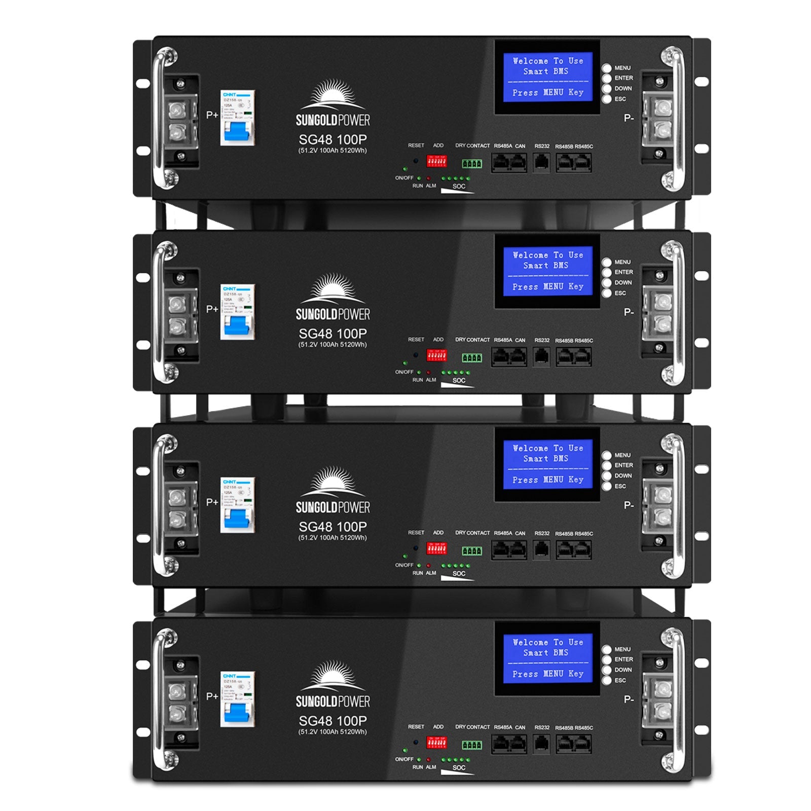 4 X 48V 100AH Server Rack LiFePO4 Lithium  Battery SG48100P UL1973  UL9540A - Energize Trek