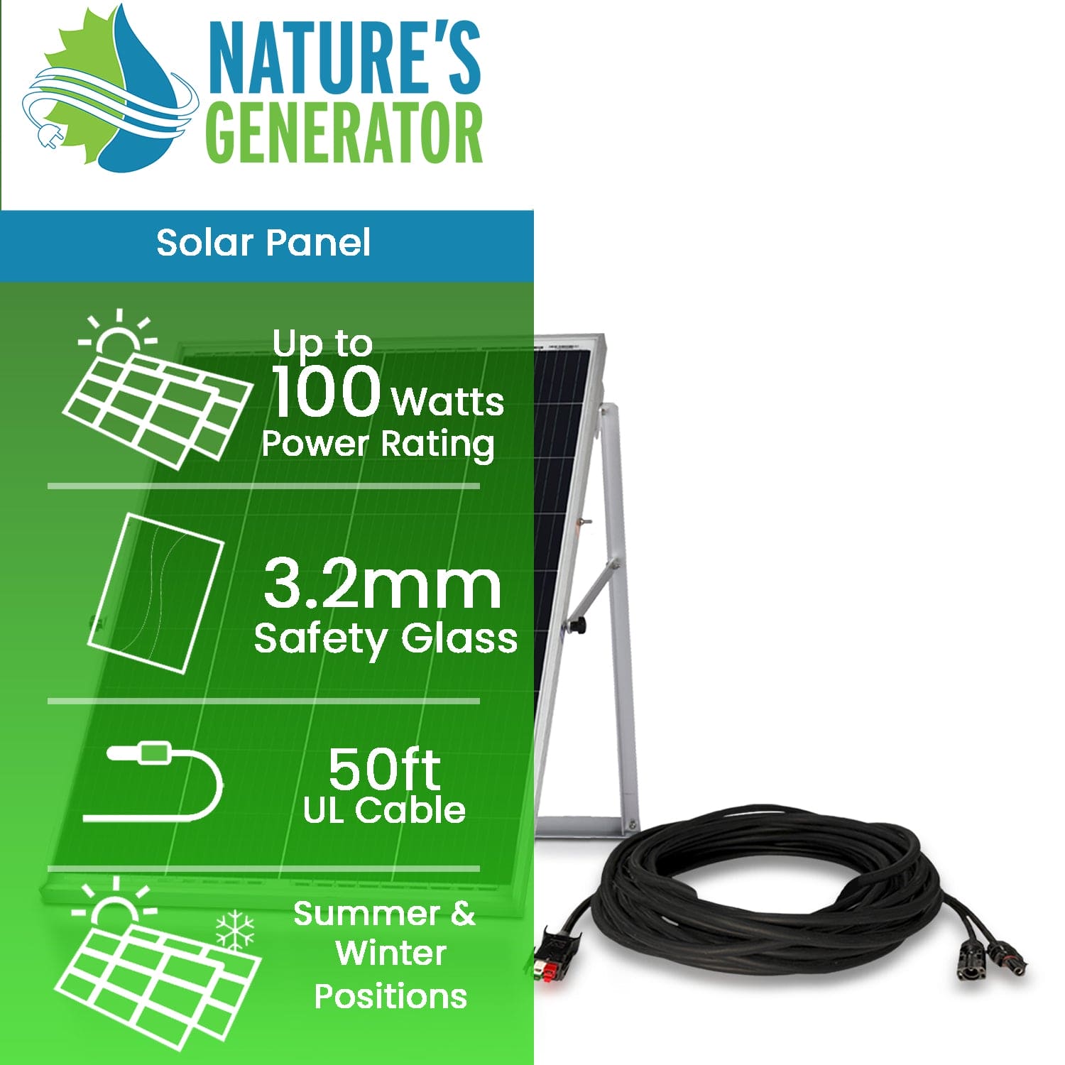 Nature's Generator Power Panel with 50 Foot Cable - Energize Trek