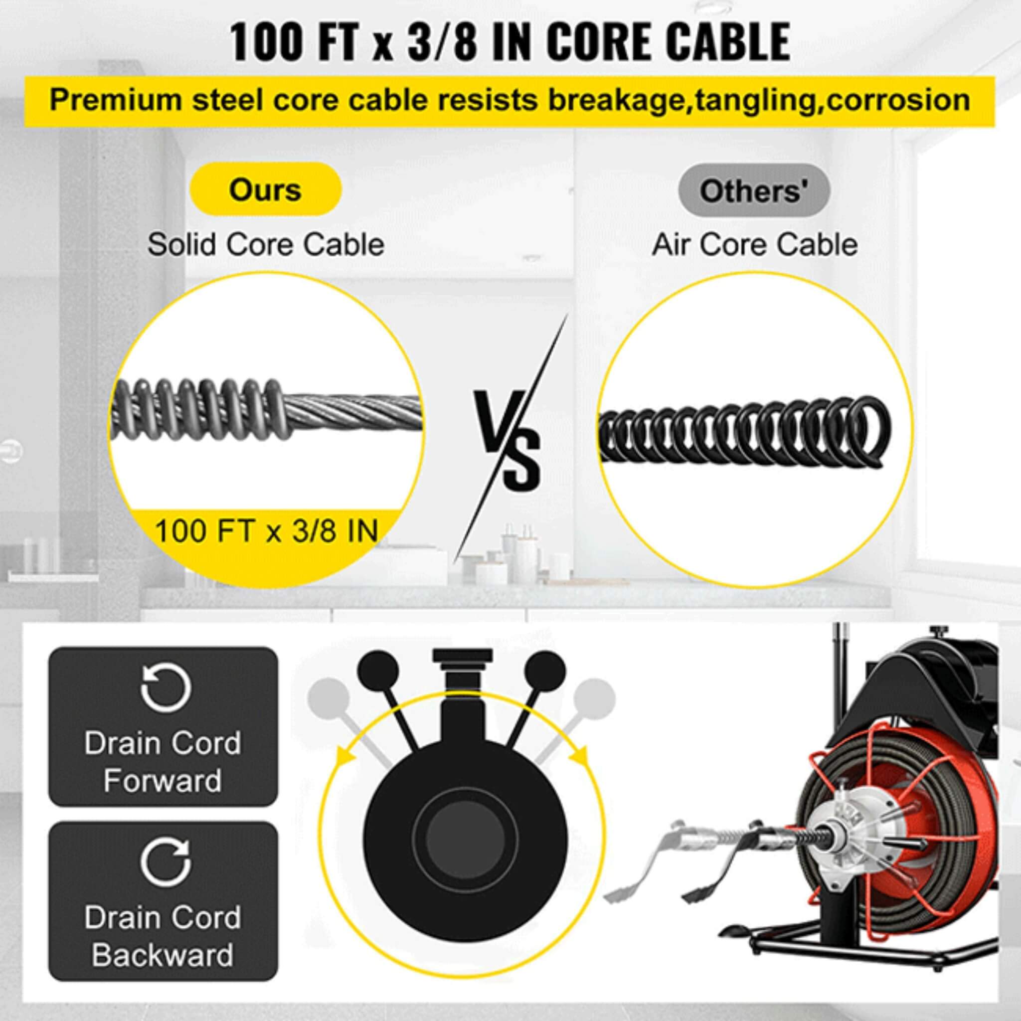 [100FT X 3/8"] Electric Sewer Drain Cleaner Snake Clog Machine W/ Cutter (SAK53785) - Energize Trek
