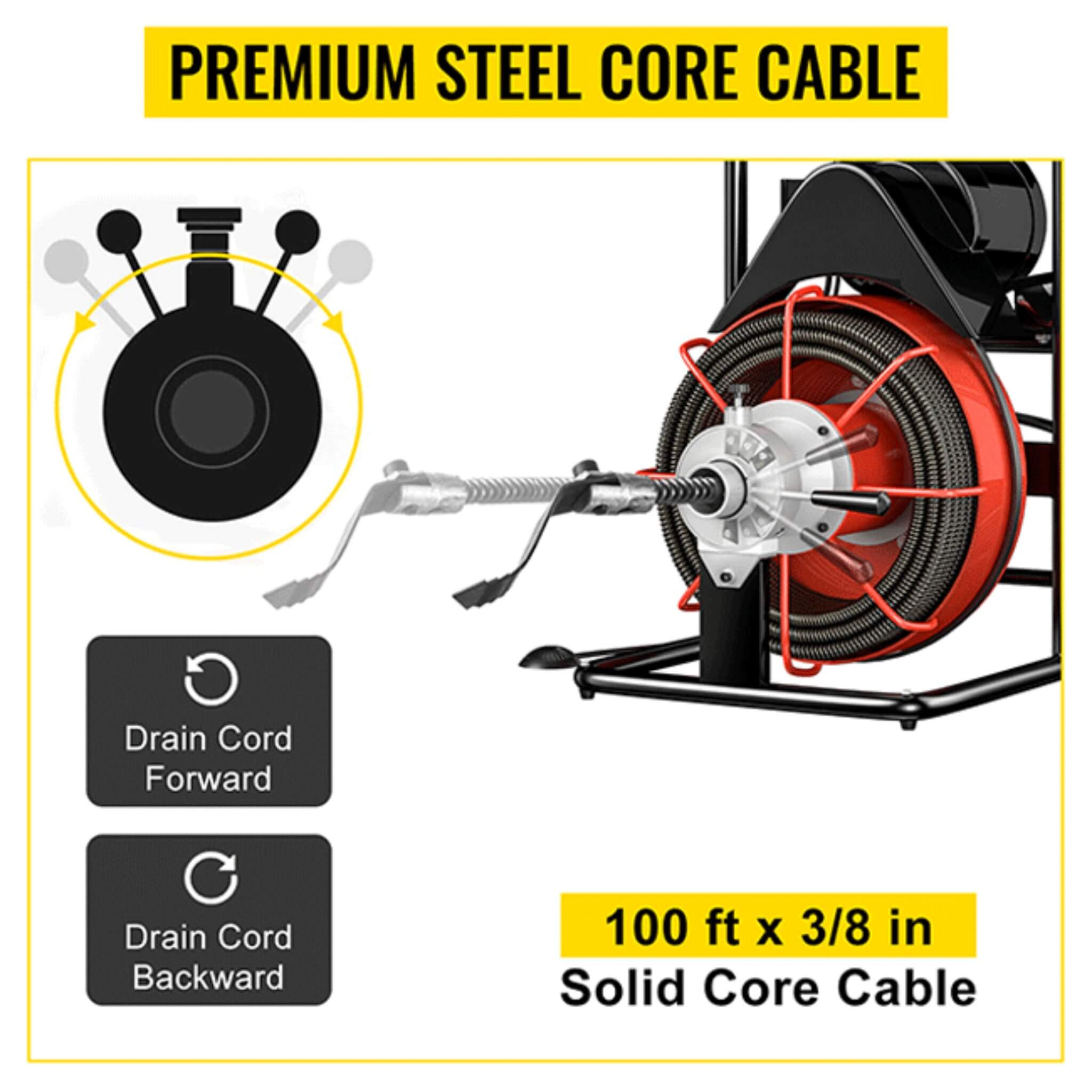 [100FT X 3/8"] Electric Sewer Drain Cleaner Snake Clog Machine W/ Cutter (SAK53785) - Energize Trek