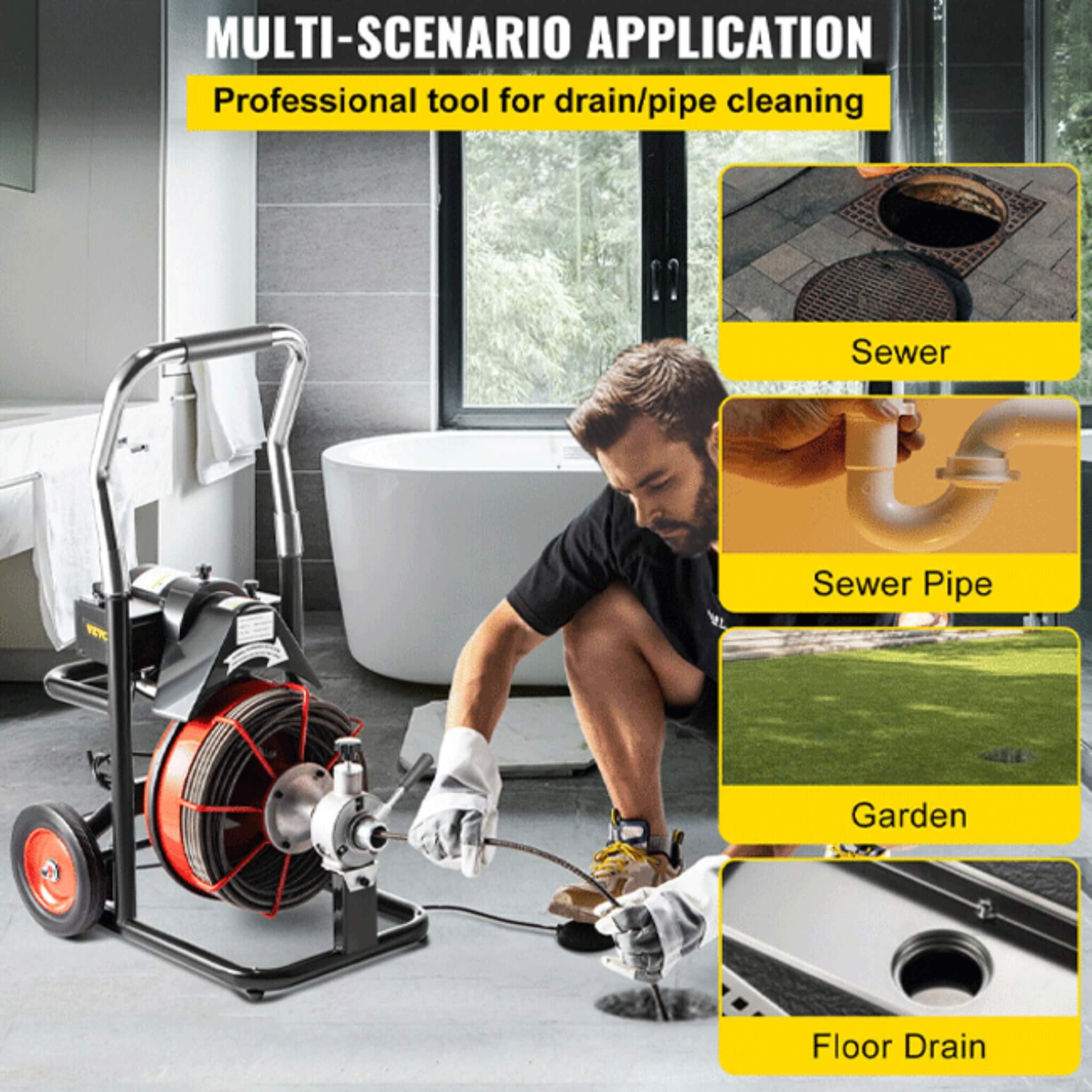 [100FT X 3/8"] Electric Sewer Drain Cleaner Snake Clog Machine W/ Cutter (SAK53785) - Energize Trek