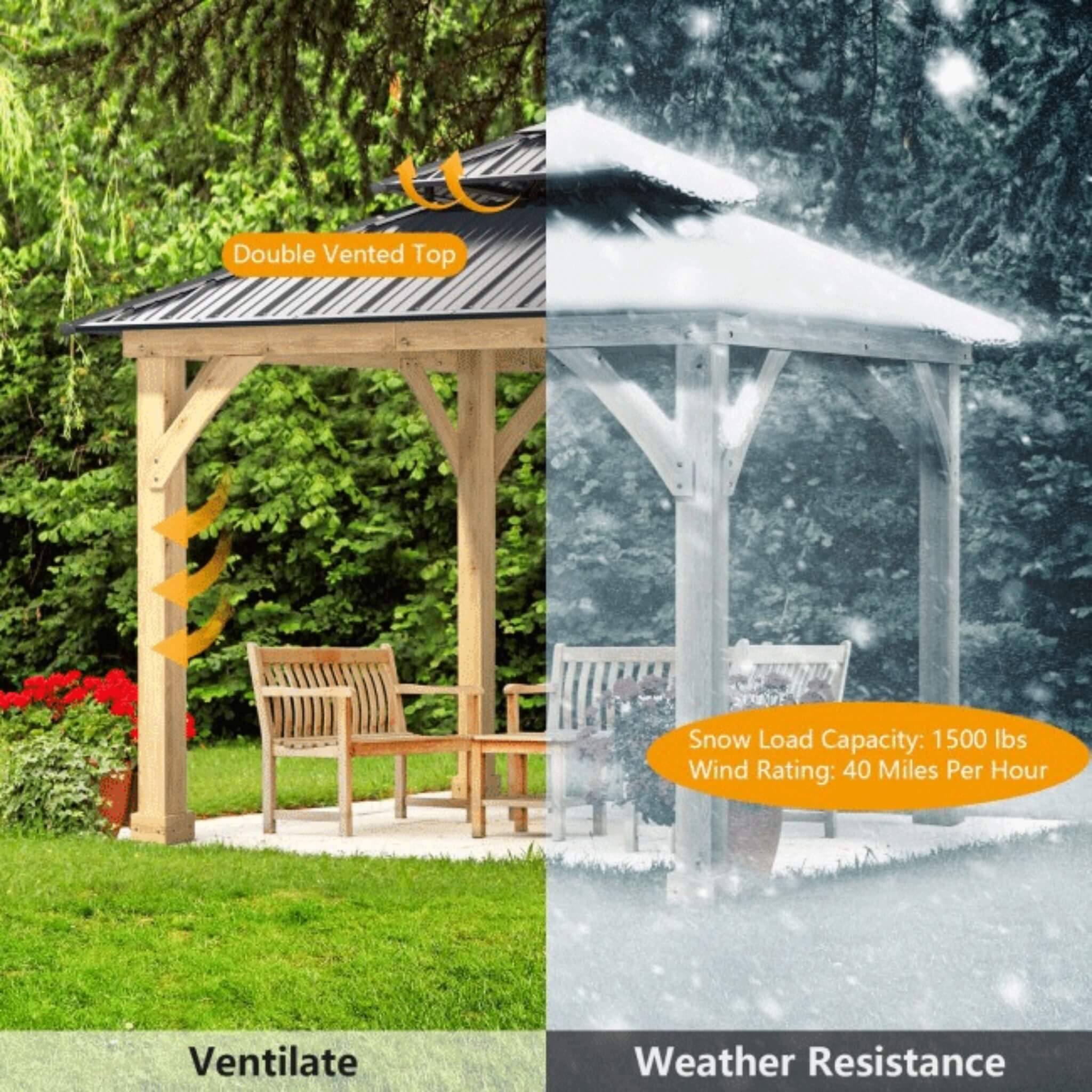 [10x10FT] Premium Outdoor Patio Hardtop Gazebo W/ Double Steel Roof (SAK01291) - Energize Trek