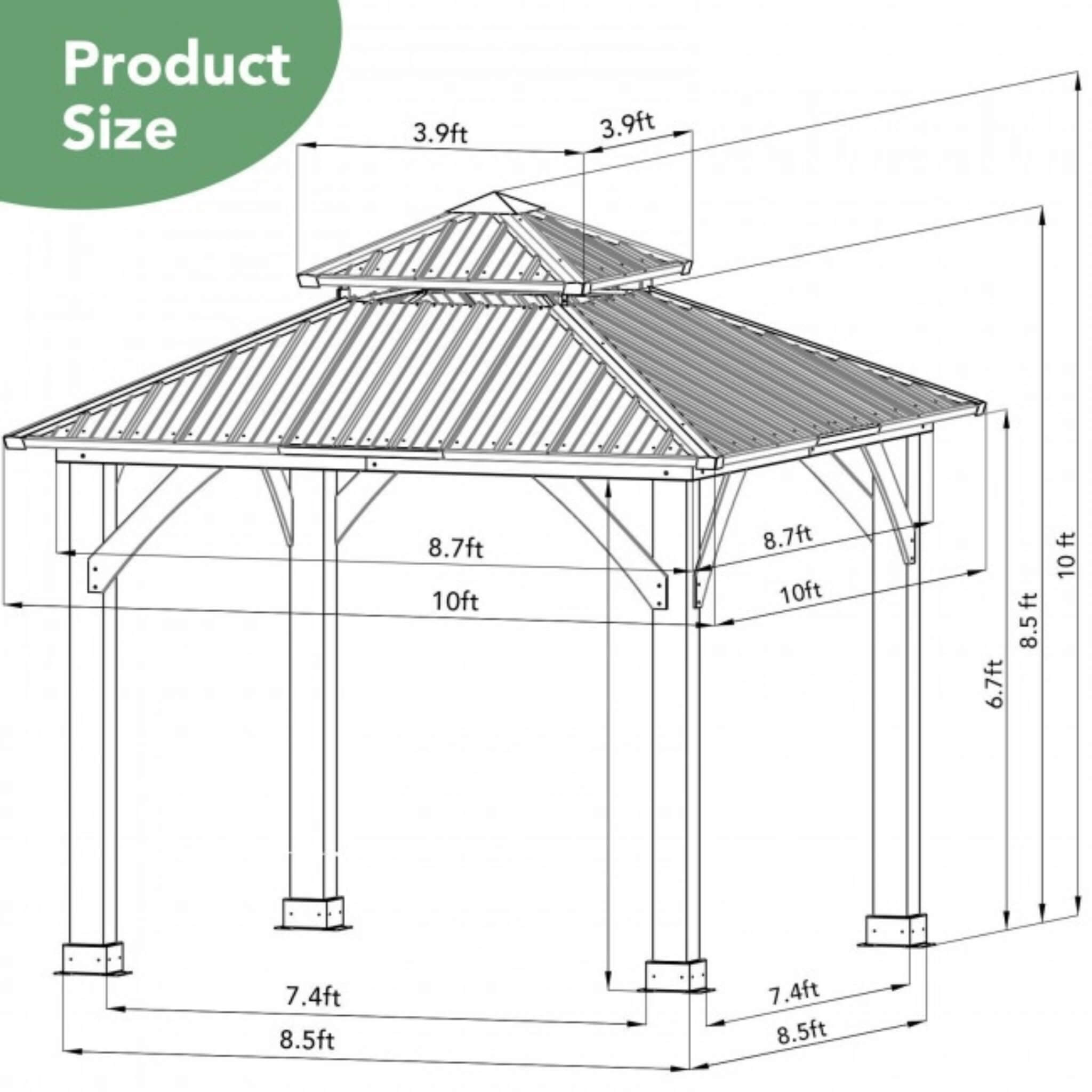 [10x10FT] Premium Outdoor Patio Hardtop Gazebo W/ Double Steel Roof (SAK01291) - Energize Trek