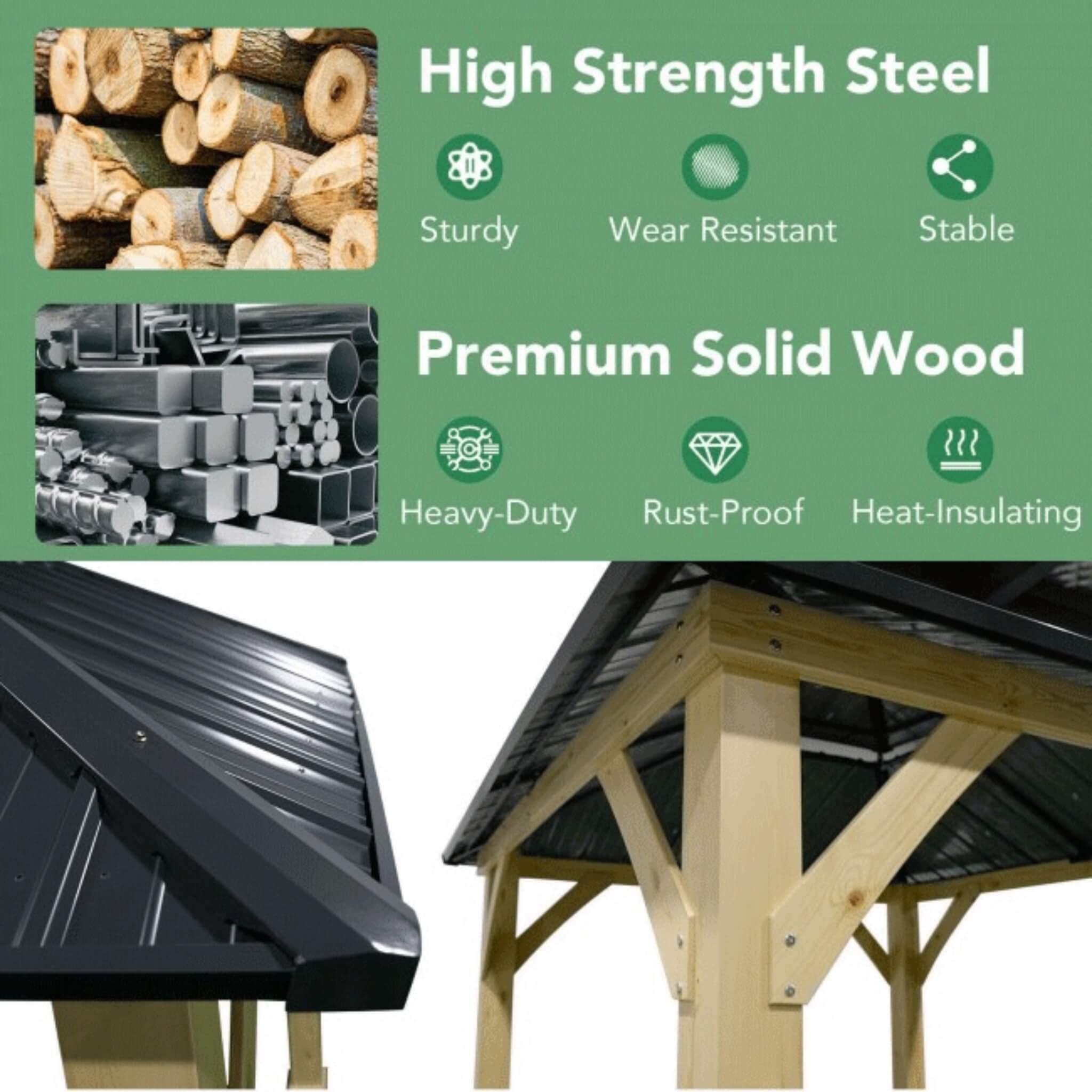 [10x10FT] Premium Outdoor Patio Hardtop Gazebo W/ Double Steel Roof (SAK01291) - Energize Trek