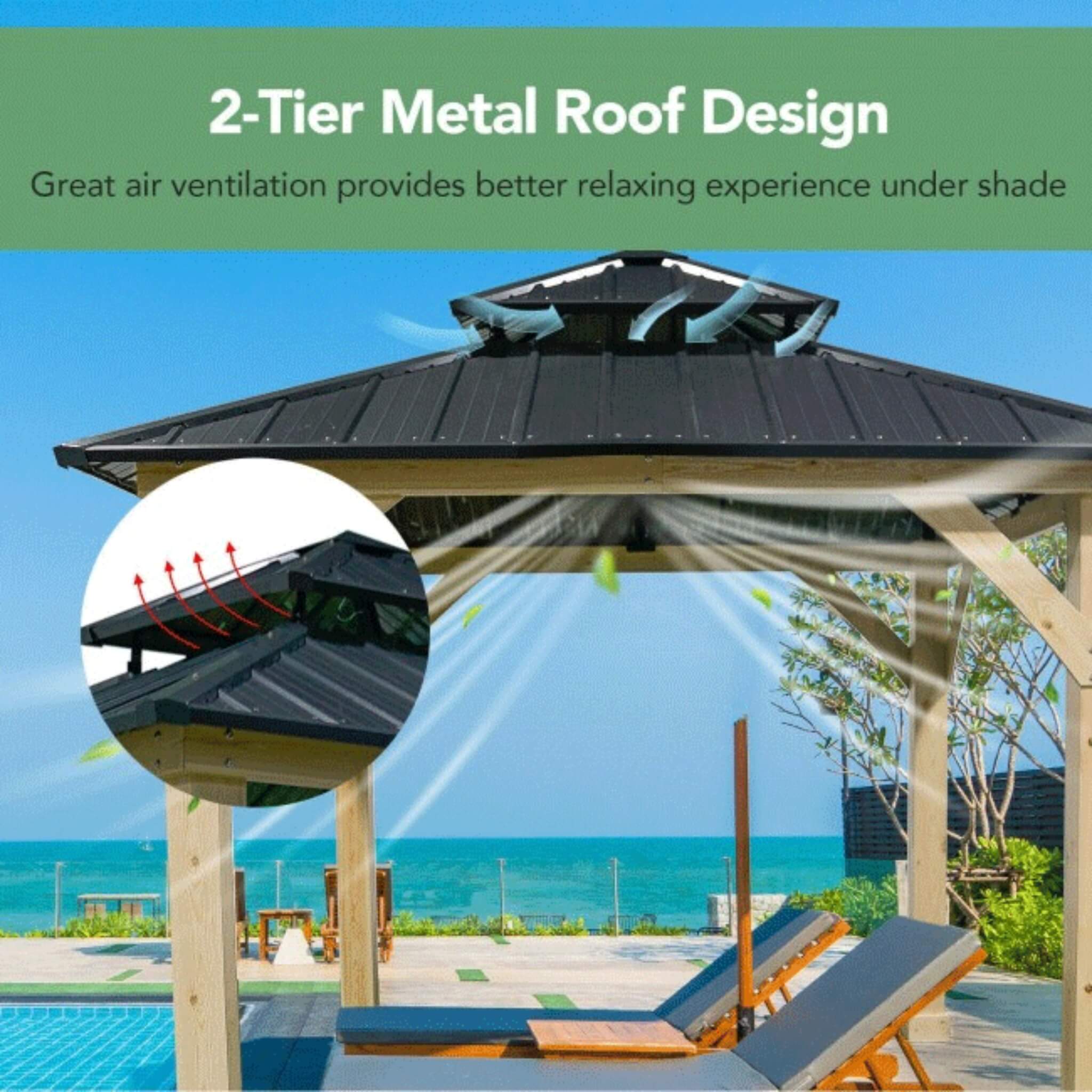 [10x10FT] Premium Outdoor Patio Hardtop Gazebo W/ Double Steel Roof (SAK01291) - Energize Trek