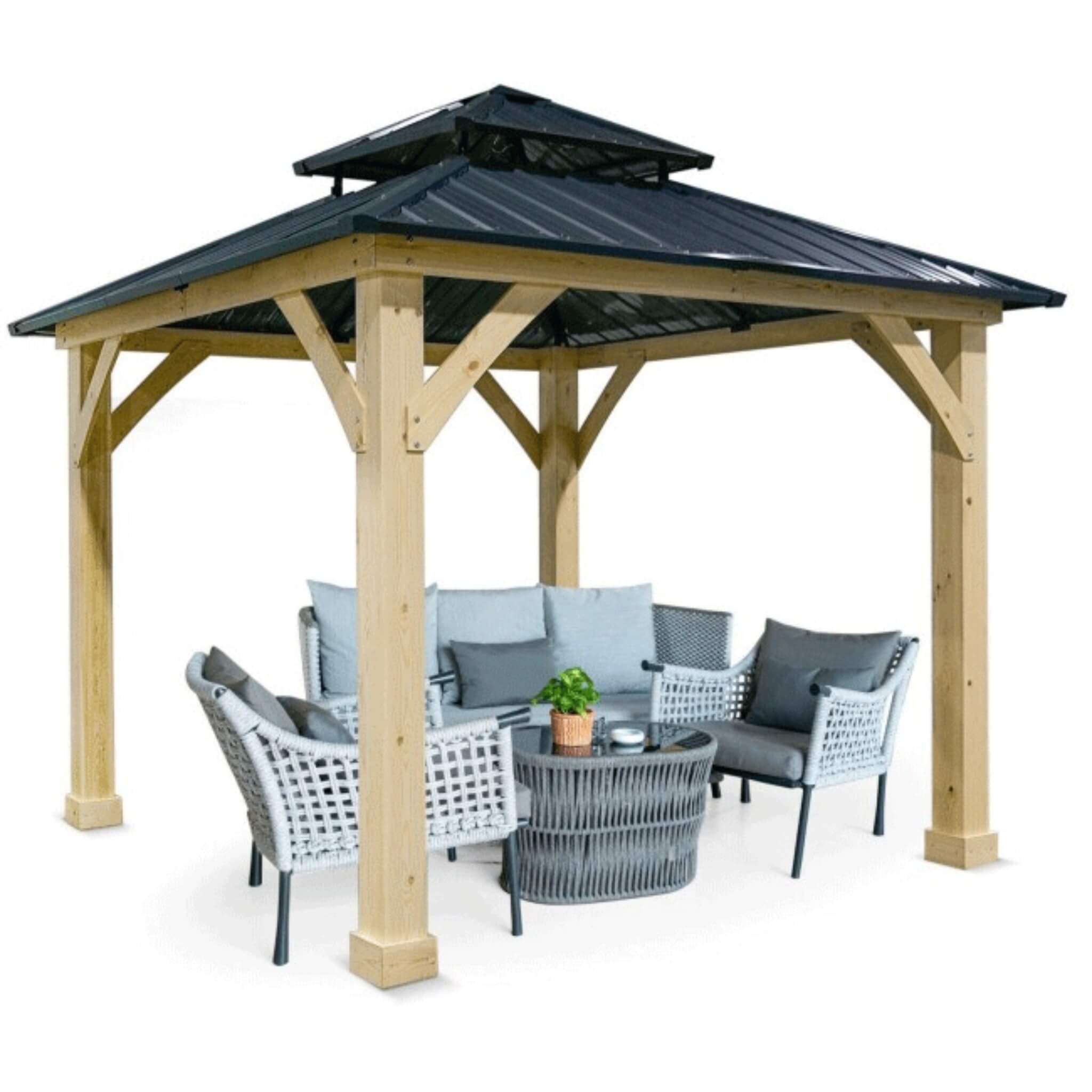[10x10FT] Premium Outdoor Patio Hardtop Gazebo W/ Double Steel Roof (SAK01291) - Energize Trek