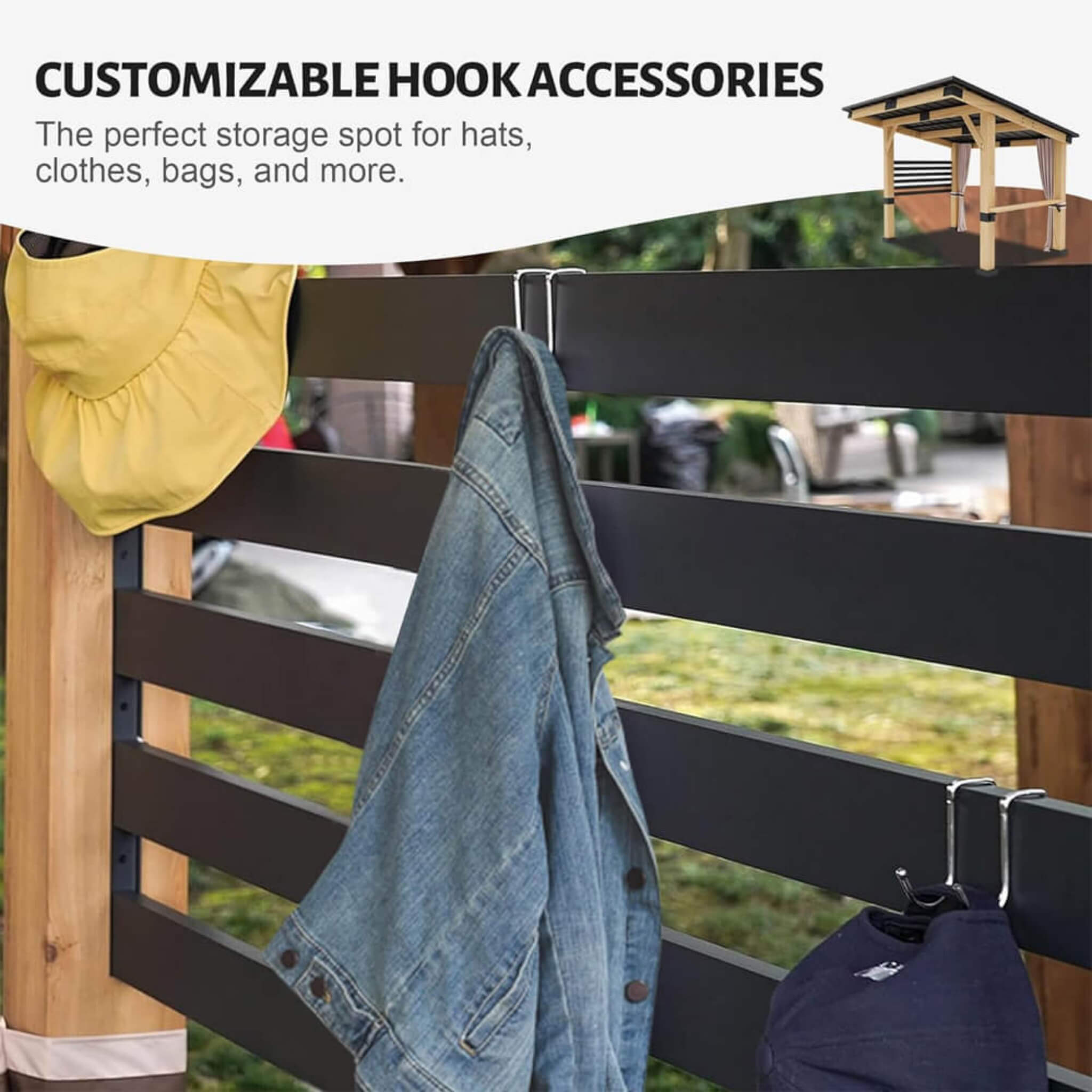 [10x12FT] Heavy Duty Premium Outdoor All-Season Wooden Cedar Hardtop Gazebo With Metal Roof & Back Curtains (SAK57184) - Energize Trek