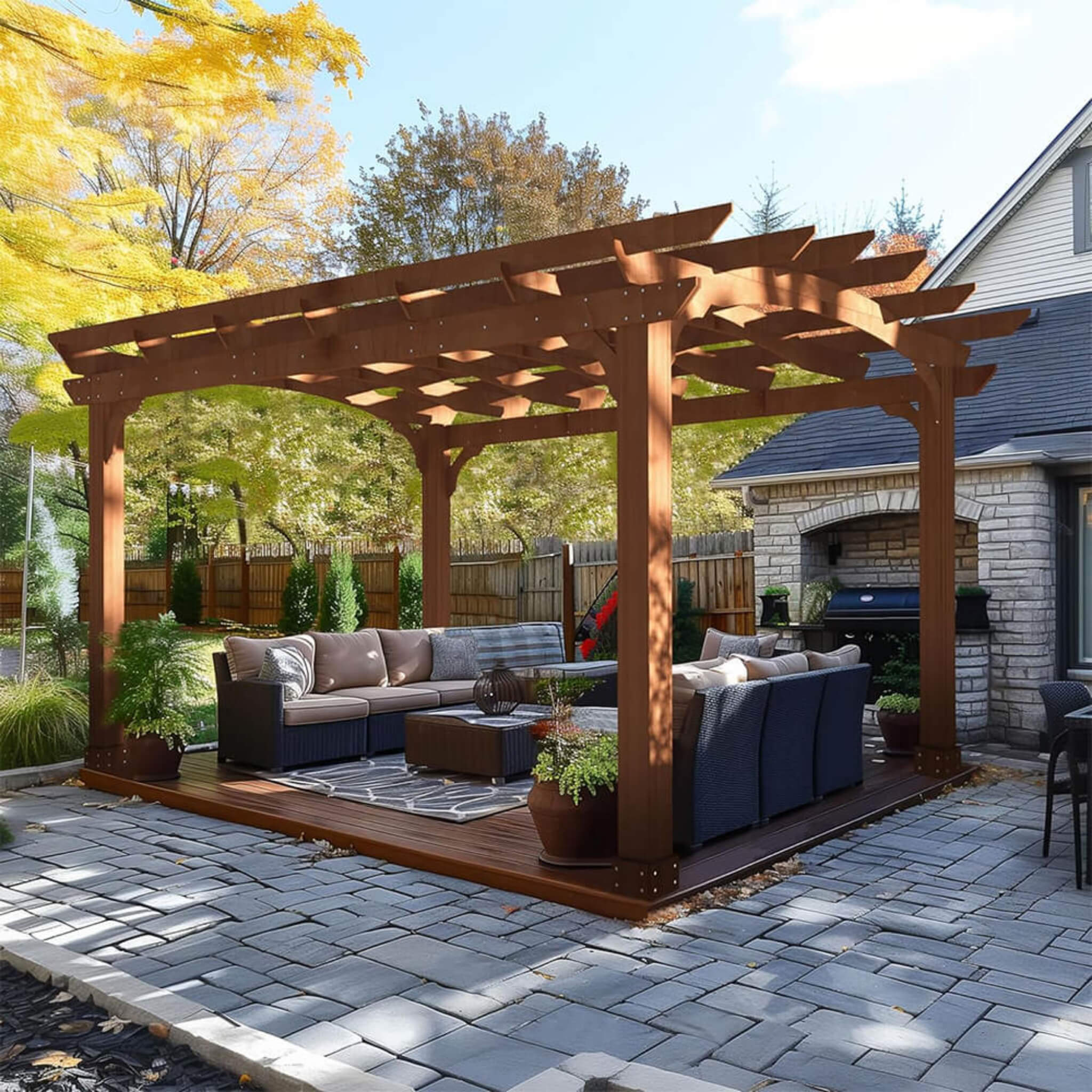 [10x12FT] Premium Outdoor All-Season Backyard Patio Cedar Wood Gazebo Pergola With Arched Roof (SAK42915) - Energize Trek