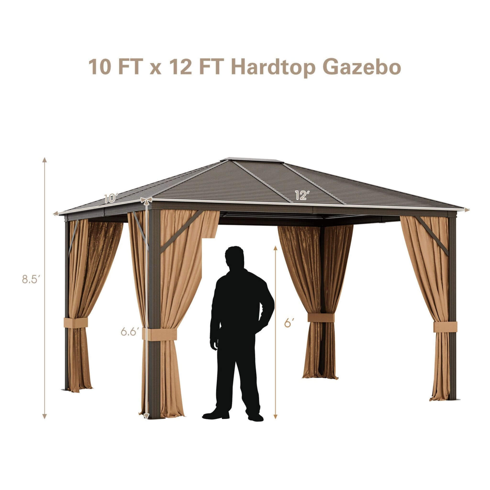 [10X12FT] Premium Outdoor Hardtop Patio Gazebo W/ Galvanized Steel Top & Aluminum Frame (SAK74065) - Energize Trek