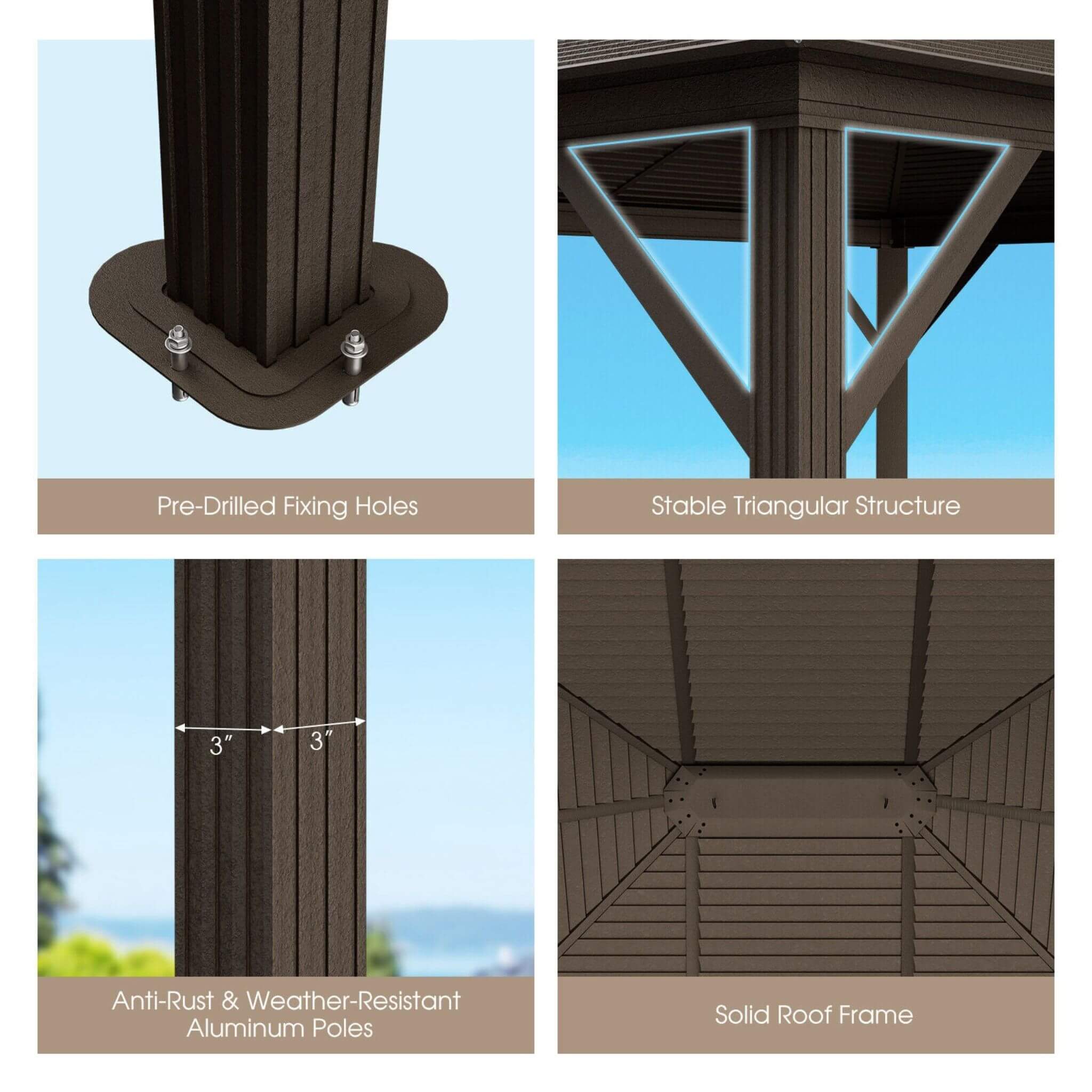 [10X12FT] Premium Outdoor Hardtop Patio Gazebo W/ Galvanized Steel Top & Aluminum Frame (SAK74065) - Energize Trek