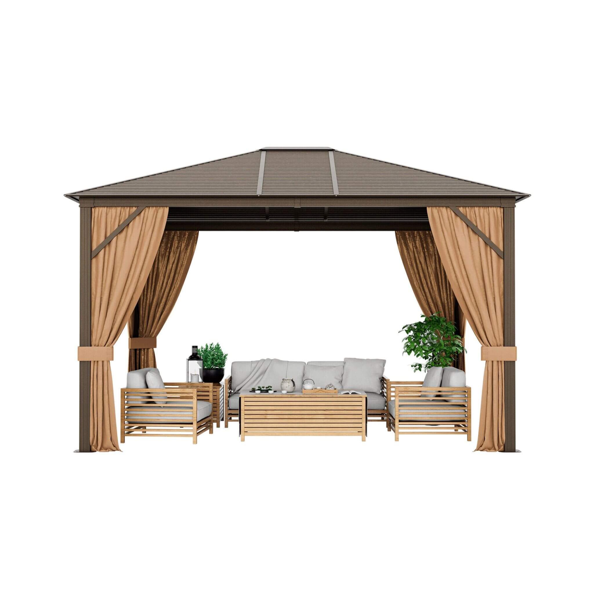 [10X12FT] Premium Outdoor Hardtop Patio Gazebo W/ Galvanized Steel Top & Aluminum Frame (SAK74065) - Energize Trek