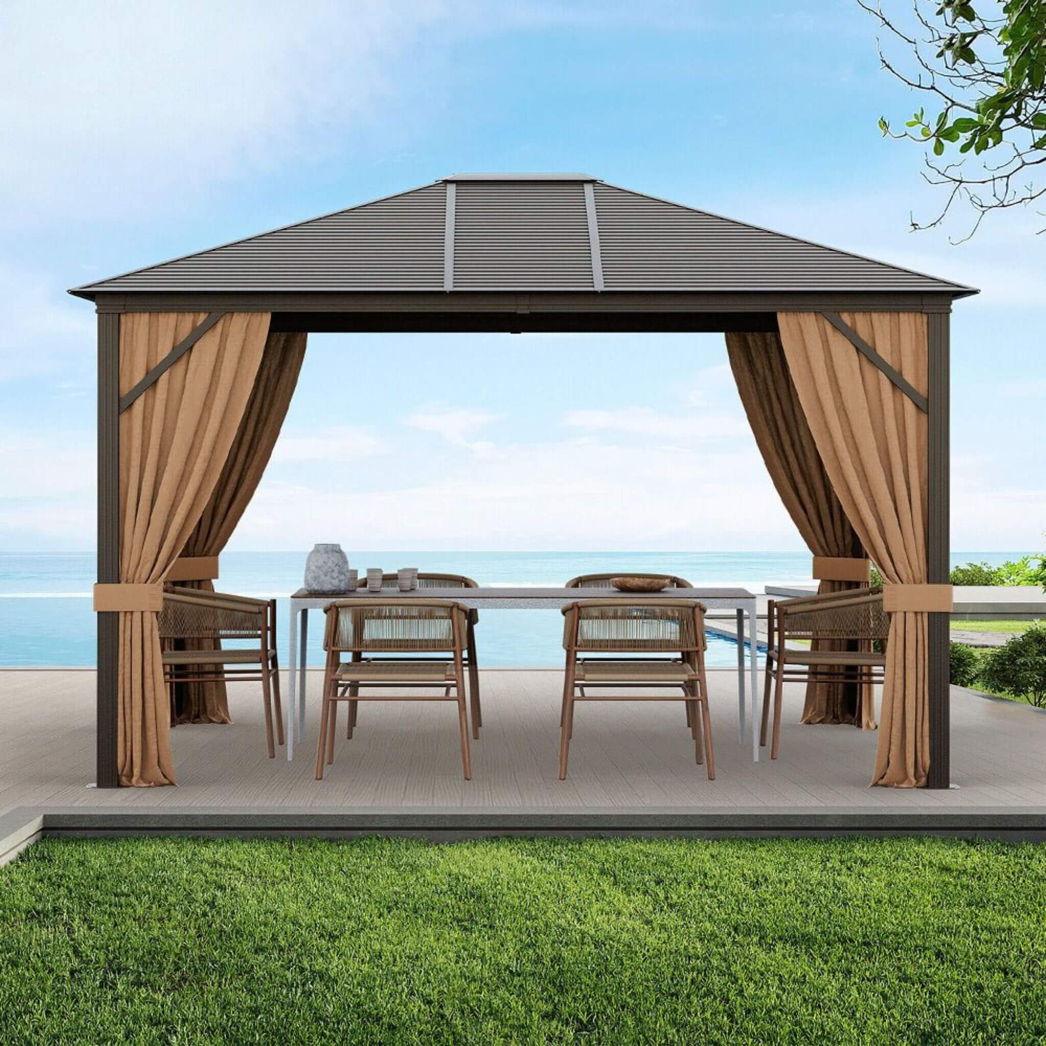 [10X12FT] Premium Outdoor Hardtop Patio Gazebo W/ Galvanized Steel Top & Aluminum Frame (SAK74065) - Energize Trek