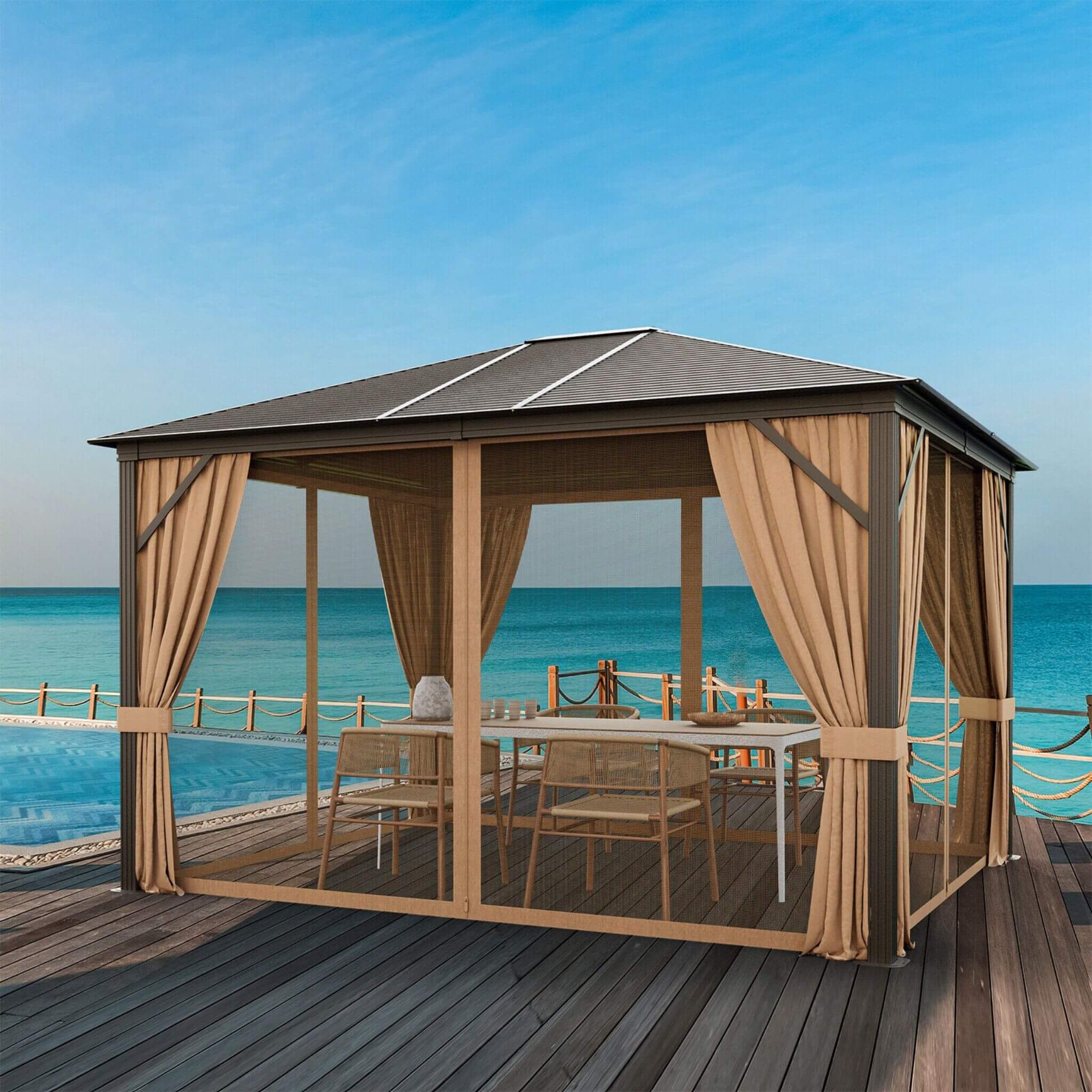 [10X12FT] Premium Outdoor Hardtop Patio Gazebo W/ Galvanized Steel Top & Aluminum Frame (SAK74065) - Energize Trek