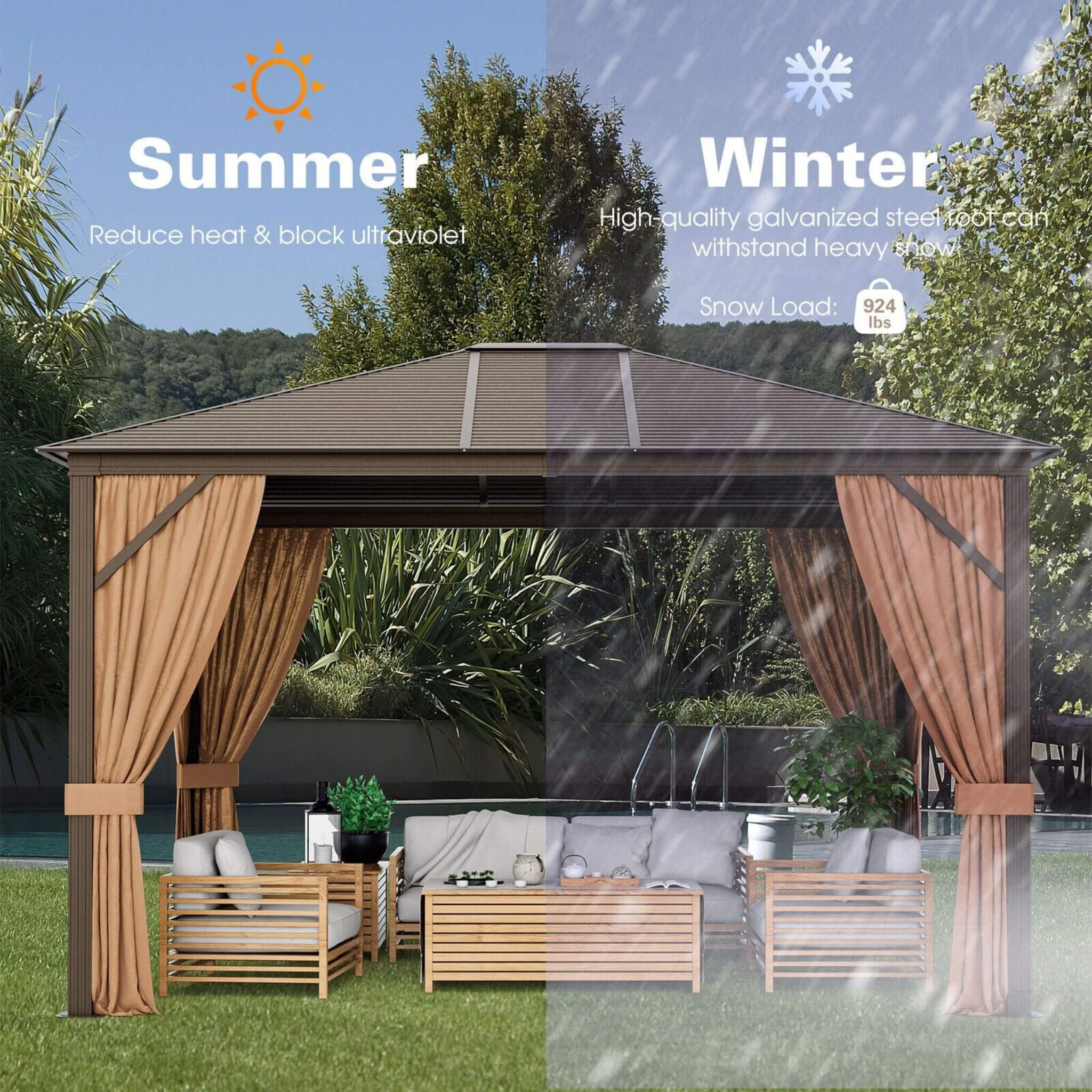 [10X12FT] Premium Outdoor Hardtop Patio Gazebo W/ Galvanized Steel Top & Aluminum Frame (SAK74065) - Energize Trek