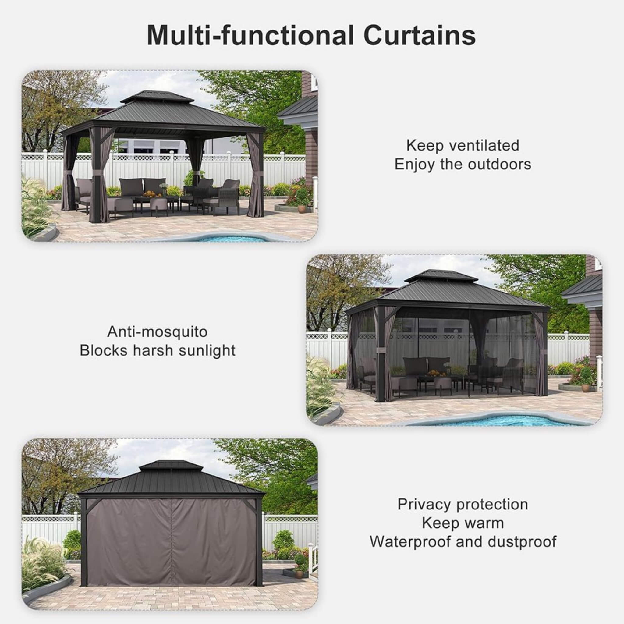[10x13FT] Large Premium Outdoor Hardtop Aluminum Gazebo With Galvanized Steel Double Roof (SAK74826) - Energize Trek