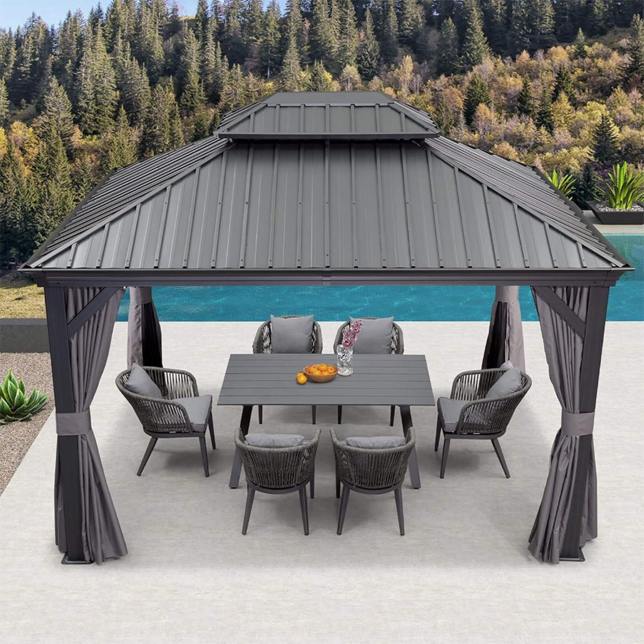 [10x13FT] Large Premium Outdoor Hardtop Aluminum Gazebo With Galvanized Steel Double Roof (SAK74826) - Energize Trek