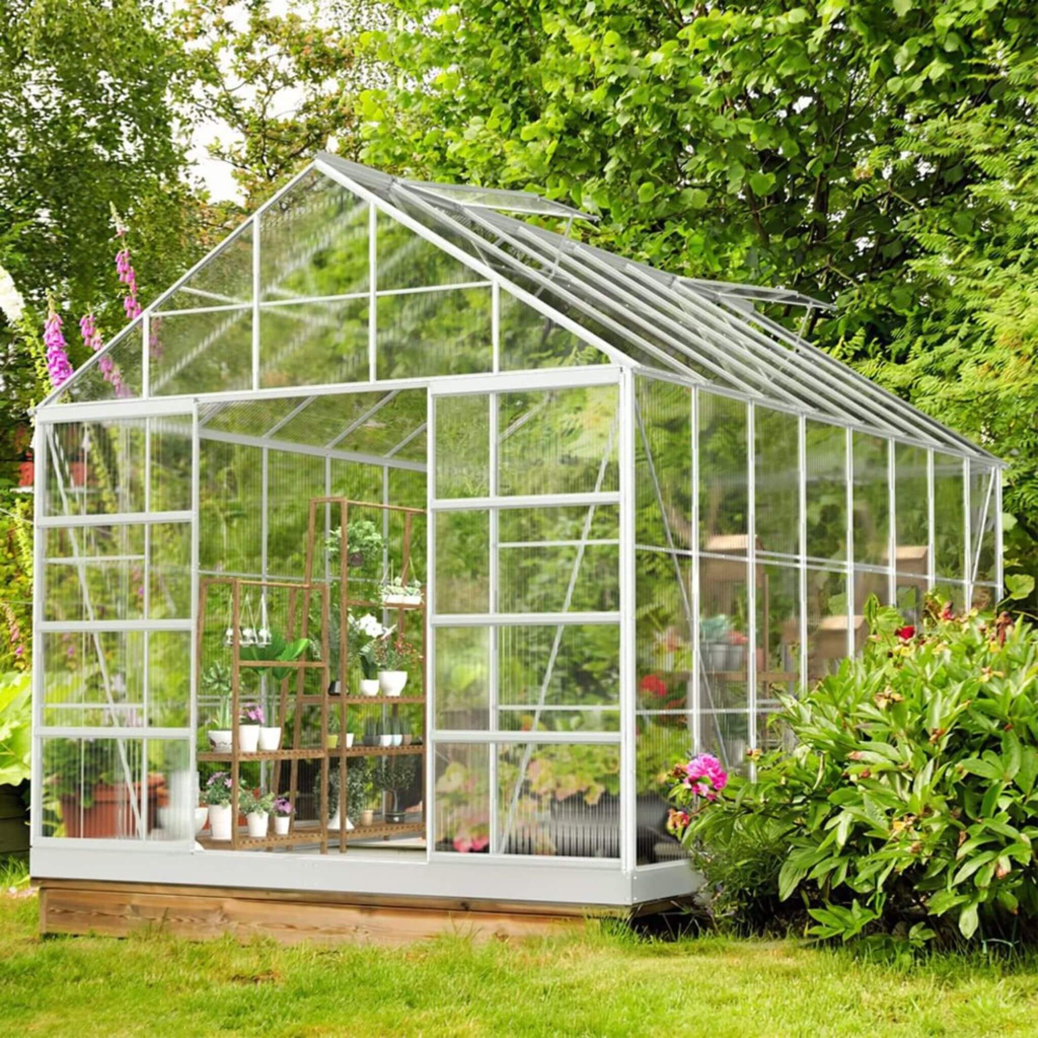[10x16FT] Extra Large Heavy Duty Backyard Polycarbonate Aluminum Greenhouse With Sliding Doors And Vents (SAK97526) - Energize Trek