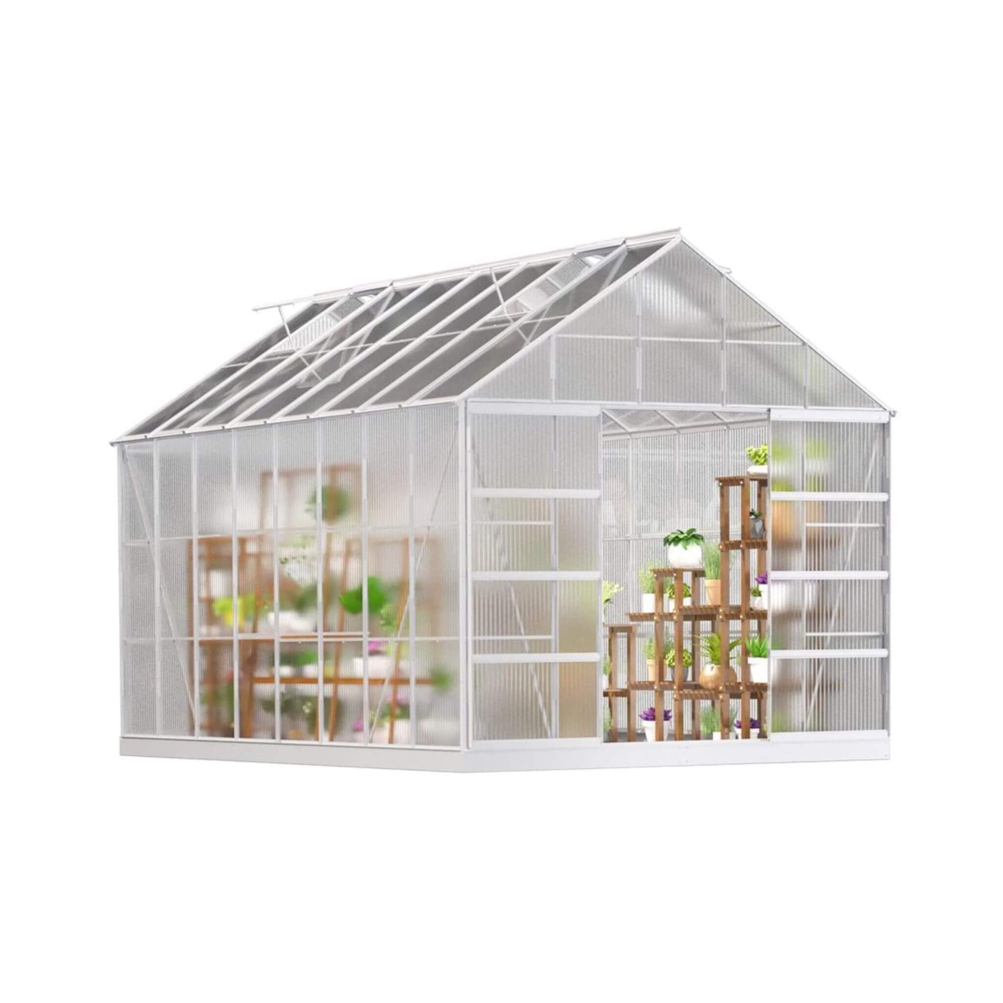 [10x16FT] Extra Large Heavy Duty Backyard Polycarbonate Aluminum Greenhouse With Sliding Doors And Vents (SAK97526) - Energize Trek