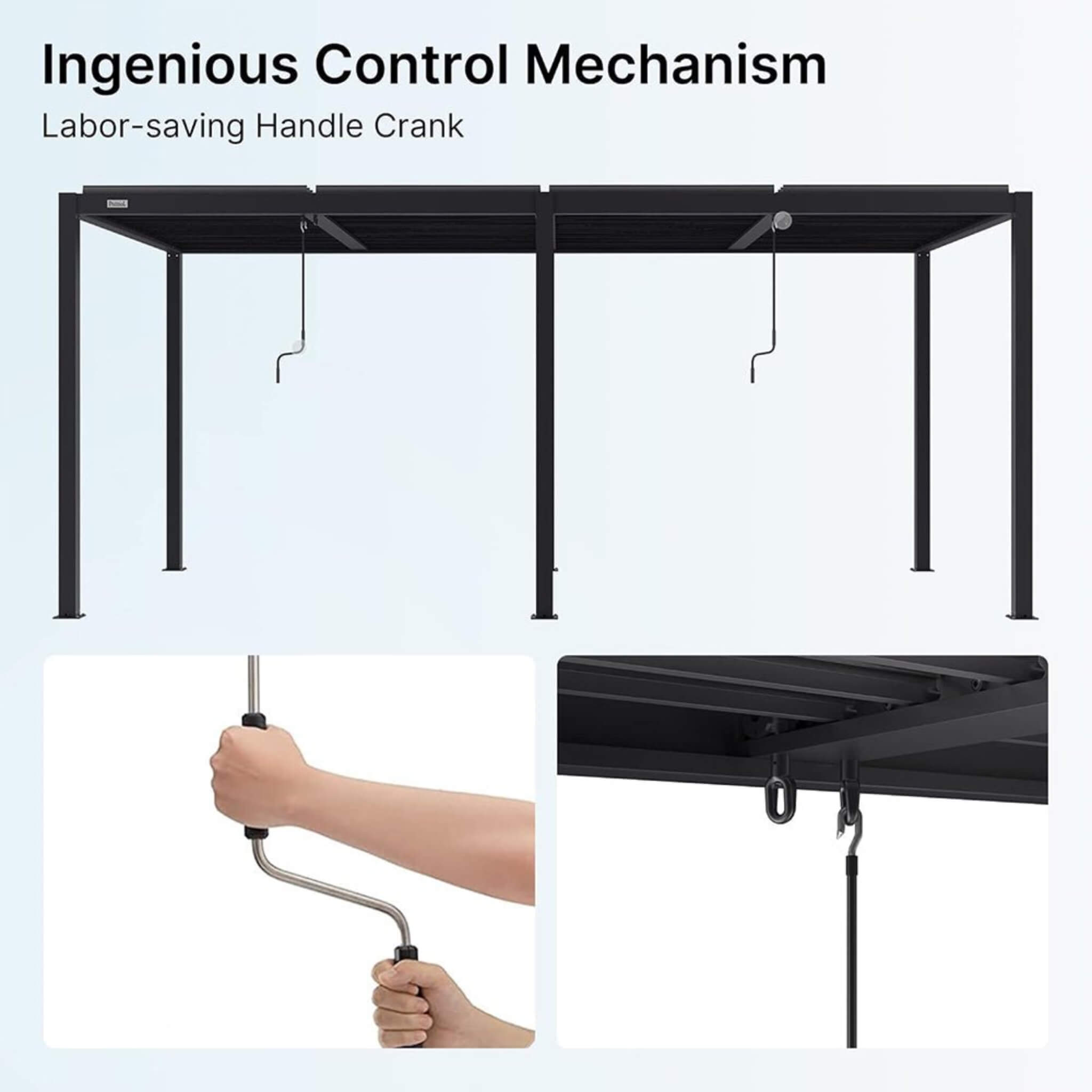 [10x19FT] Premium Full Aluminum Patio Outdoor Louvered Pergola With Adjustable Hardtop Roof (SAK86352) - Energize Trek