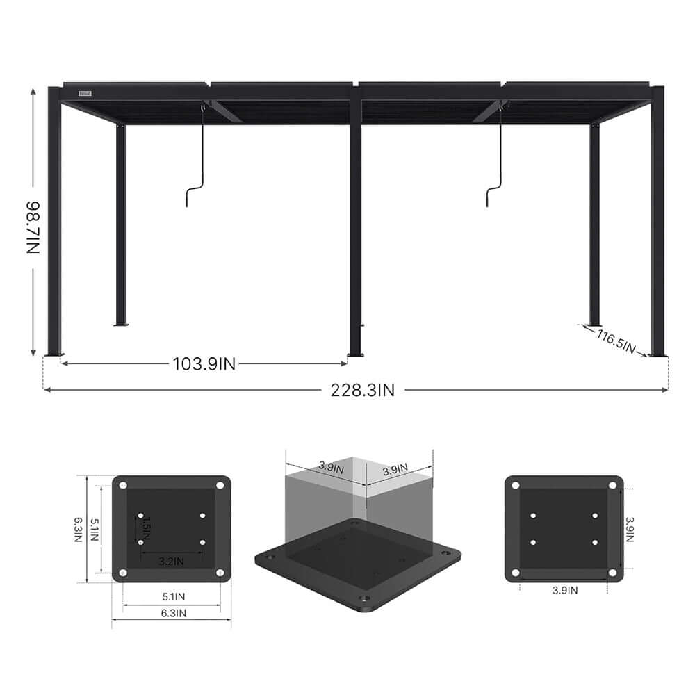 [10x19FT] Premium Full Aluminum Patio Outdoor Louvered Pergola With Adjustable Hardtop Roof (SAK86352) - Energize Trek