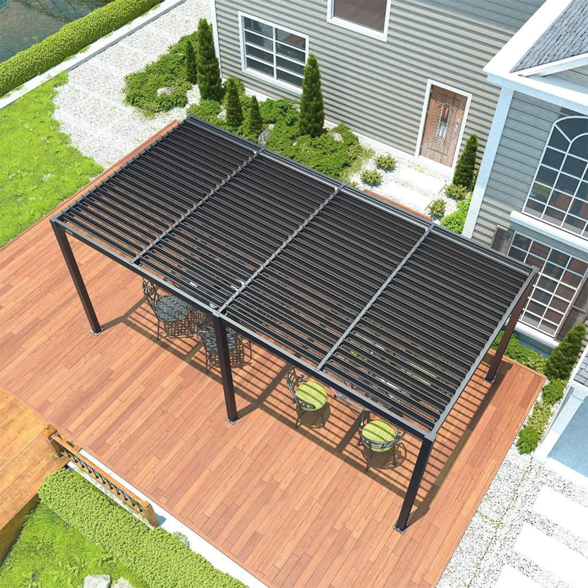 [10x19FT] Premium Full Aluminum Patio Outdoor Louvered Pergola With Adjustable Hardtop Roof (SAK86352) - Energize Trek