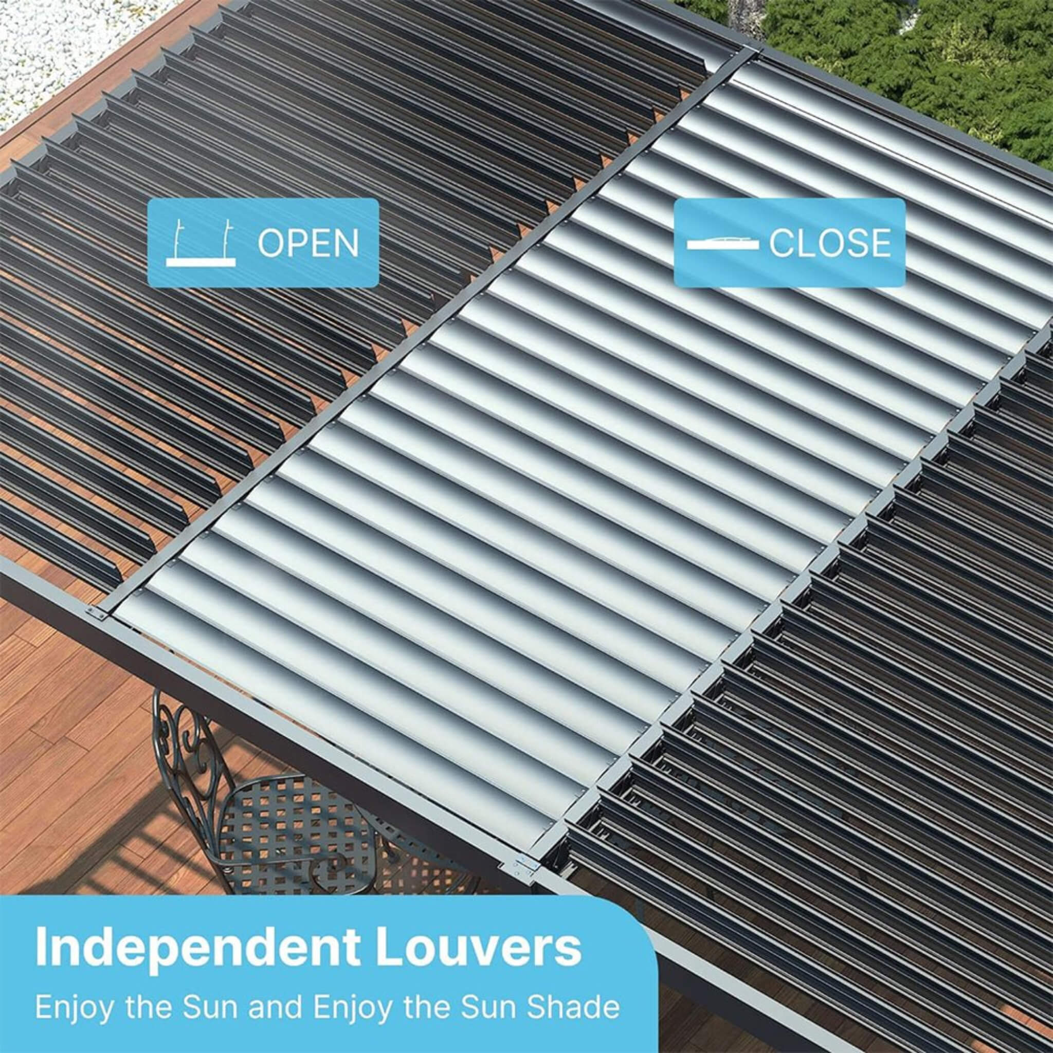 [10x19FT] Premium Full Aluminum Patio Outdoor Louvered Pergola With Adjustable Hardtop Roof (SAK86352) - Energize Trek