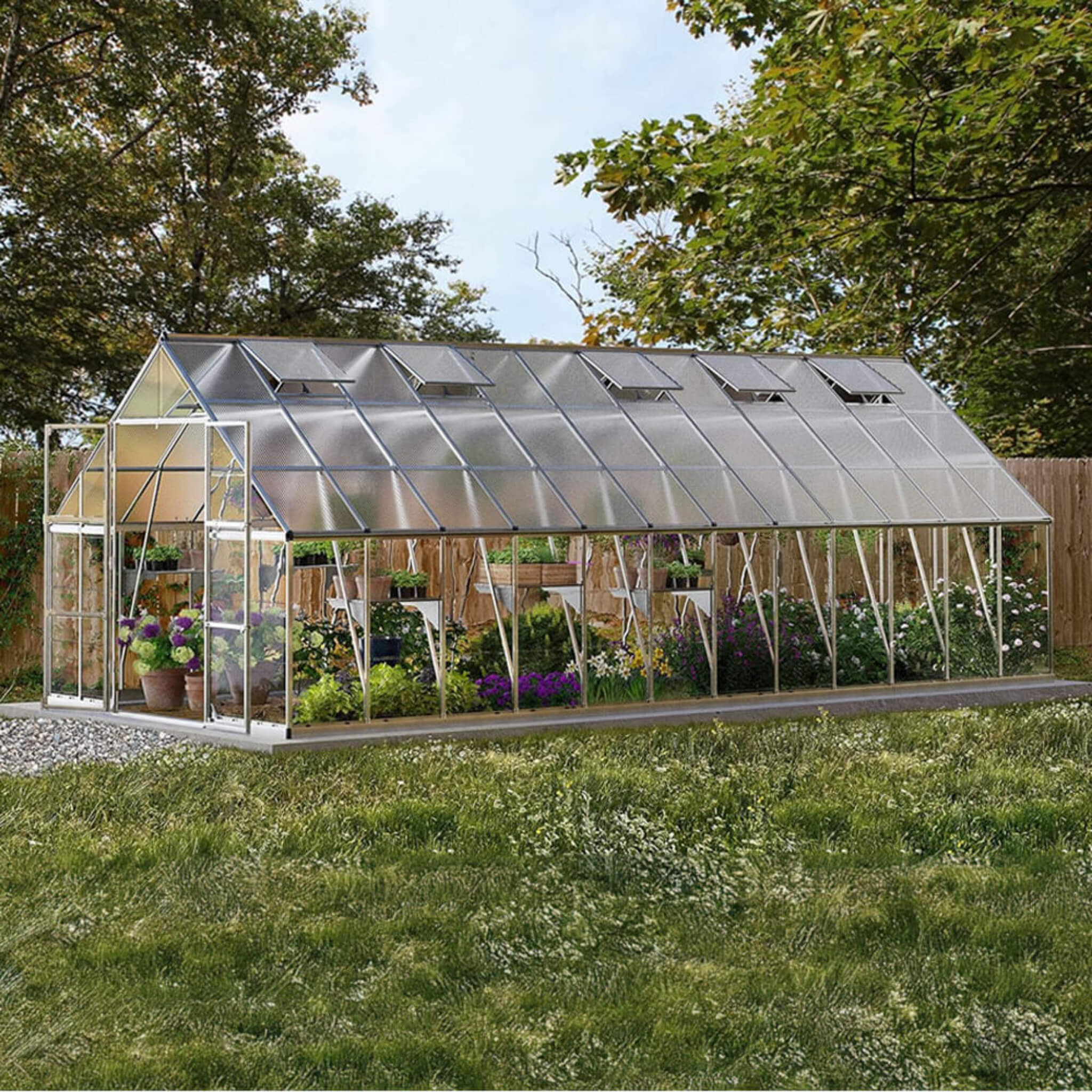 [10x24FT] Premium Heavy-Duty Polycarbonate Walk-In Greenhouse W/ Aluminum Frame & Built-In Gutter System (SAK58472) - Energize Trek