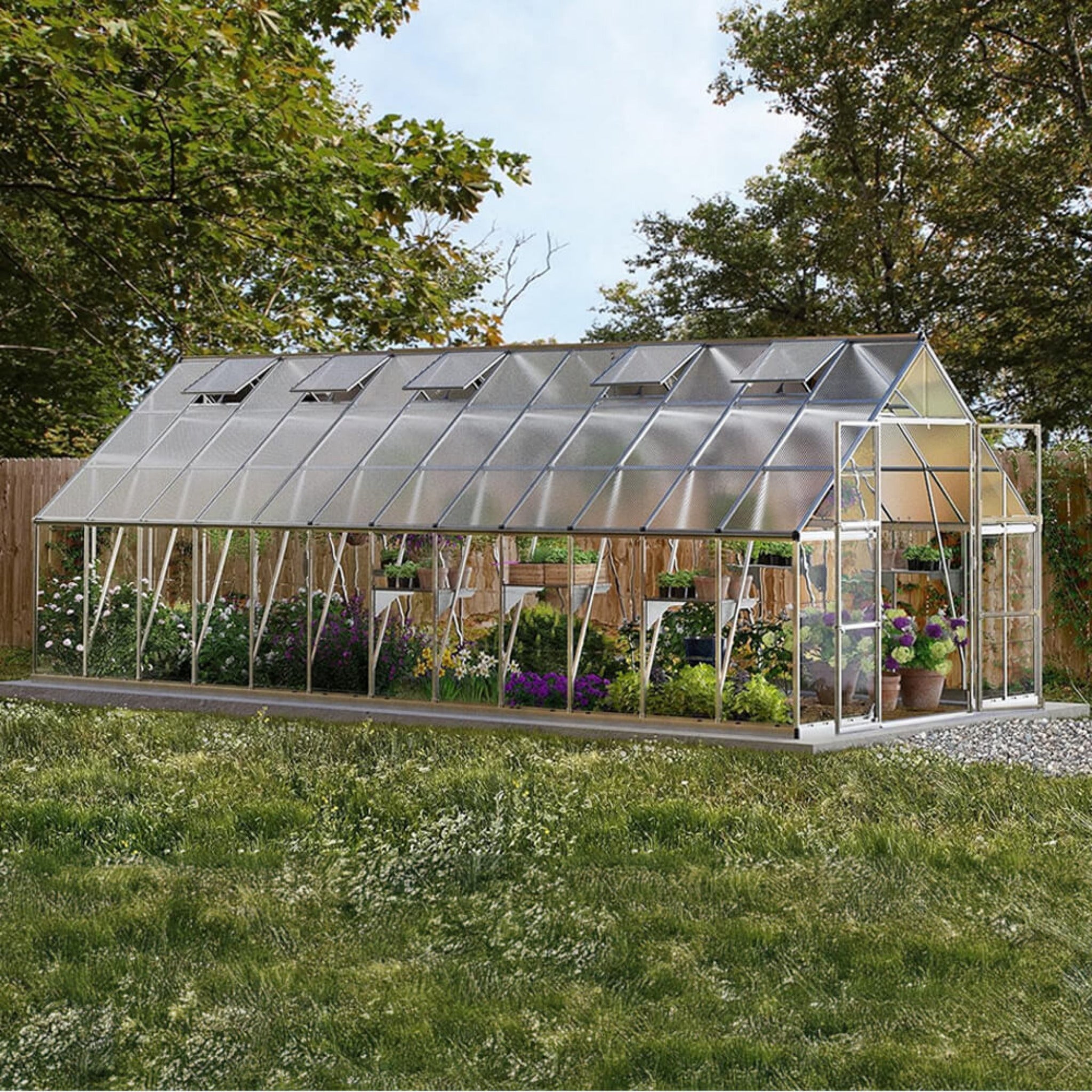 [10x24FT] Premium Heavy-Duty Polycarbonate Walk-In Greenhouse W/ Aluminum Frame & Built-In Gutter System (SAK58472) - Energize Trek