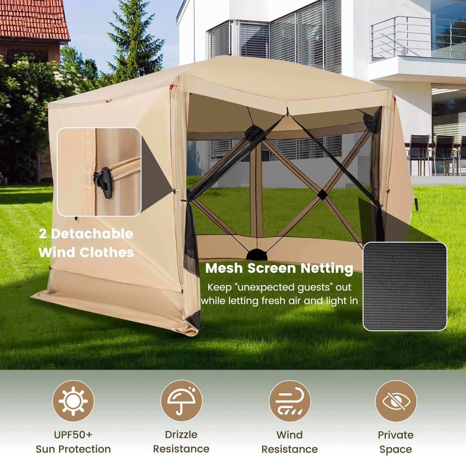 11.5 X 11.5 FT Pop-up Screen House Tent with Portable Carrying Bag - Energize Trek