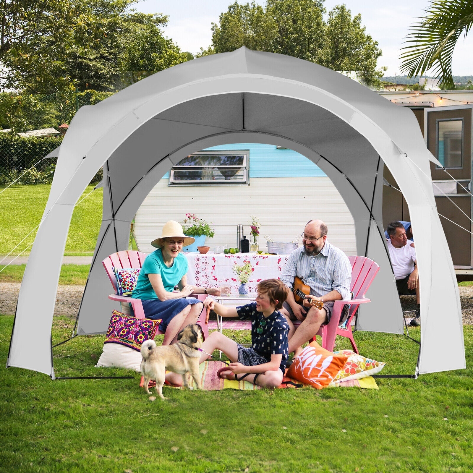 11 x 11 Feet Patio Sun Shade Shelter Canopy Tent Portable UPF 50+ Outdoor Beach-White - Energize Trek