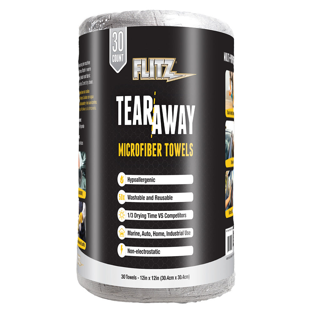 Flitz 12 x 12 TearAway Microfiber Towels  Grey 30Pack MC330R