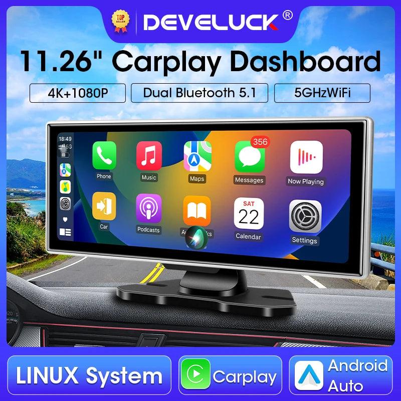 11.26 inch Car DVR 4K Dash Cam Dual Lens Wireless Carplay & Android Auto Video Recorder Monitor GPS Navigation 5G Wifi FM AUX - Energize Trek