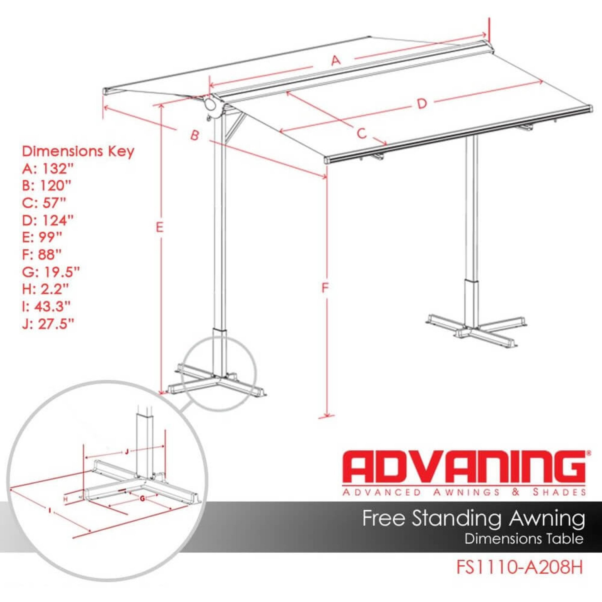 Advaning FS Series Freestanding Dual-Deploying Manual Retractable Awning [FS1110/1410] (SAK62975) - Energize Trek