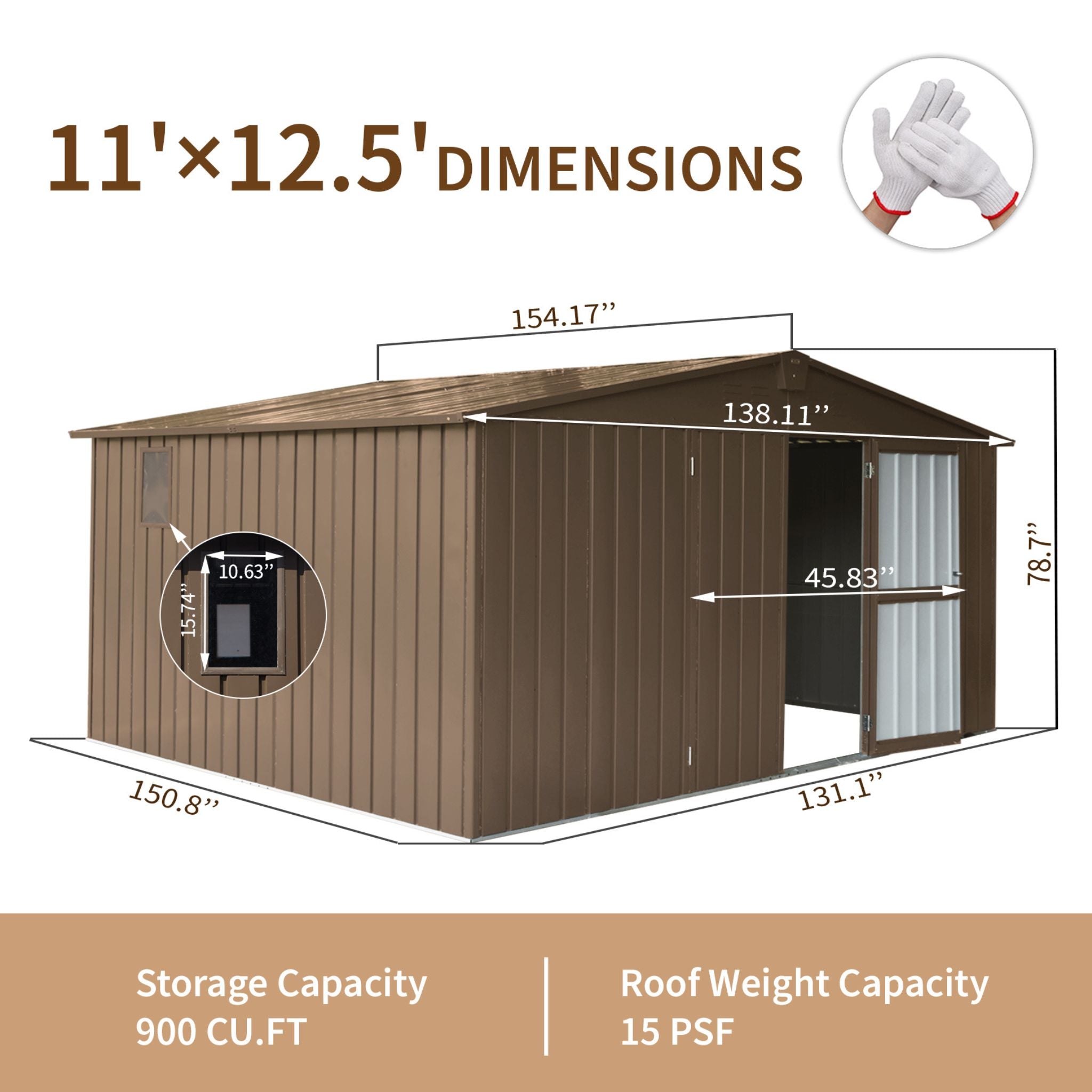 [11X12FT] Outdoor Backyard Storage Metal Shed With Galvanized Steel Frame, Windows, And Lockable Doors (SAK60167) - Energize Trek