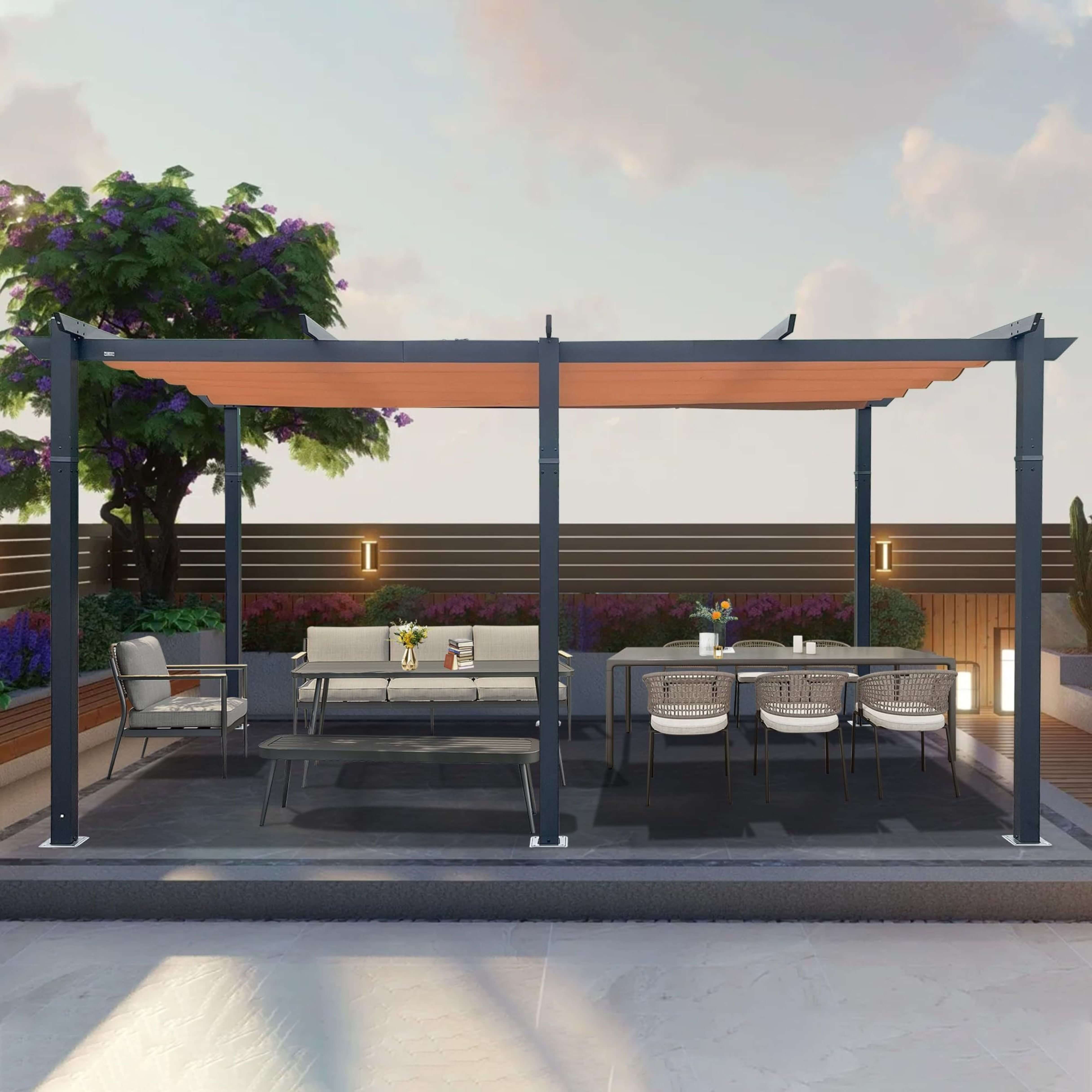 [11X16FT] Heavy-Duty Outdoor Retractable Aluminum Pergola With Weather-Resistant Canopy (SAK91853) - Energize Trek
