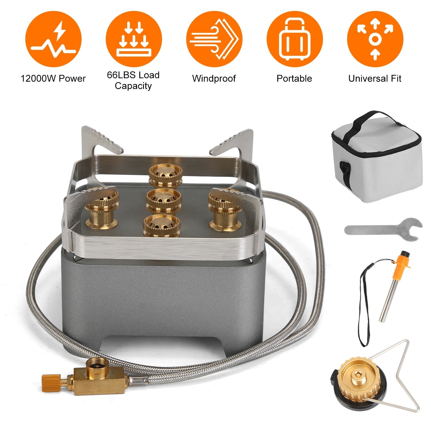 12000W Portable Camping Stove With Cassette Adapter Windproof Outdoor Backpacking Burner with Carrying Case Igniter for Outdoor Hiking Camping Picnic - Energize Trek