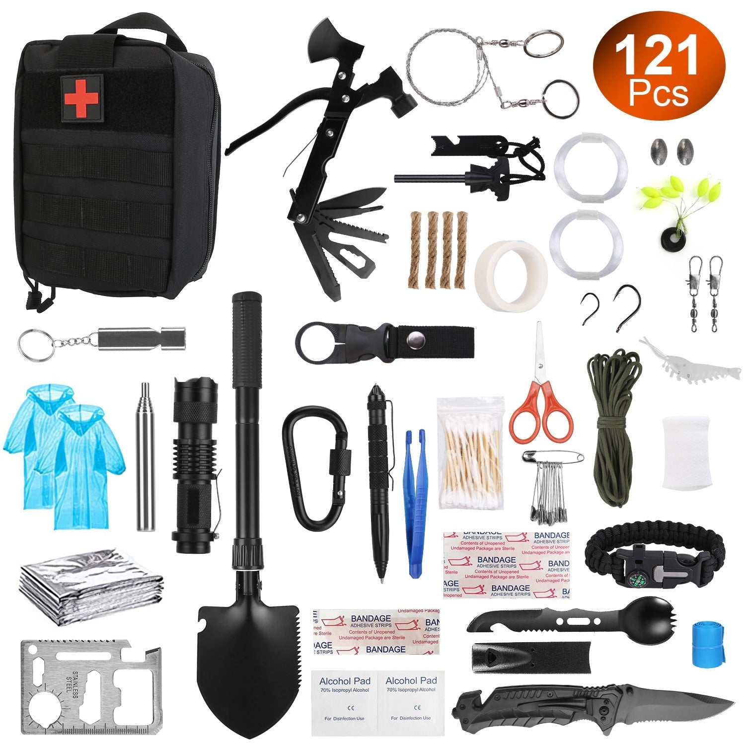121Pcs Survival Kits Professional Emergency Survival Gear Tactical First Aid Kit Supplies for Outdoor Adventure Camping Hiking Hunting - Energize Trek