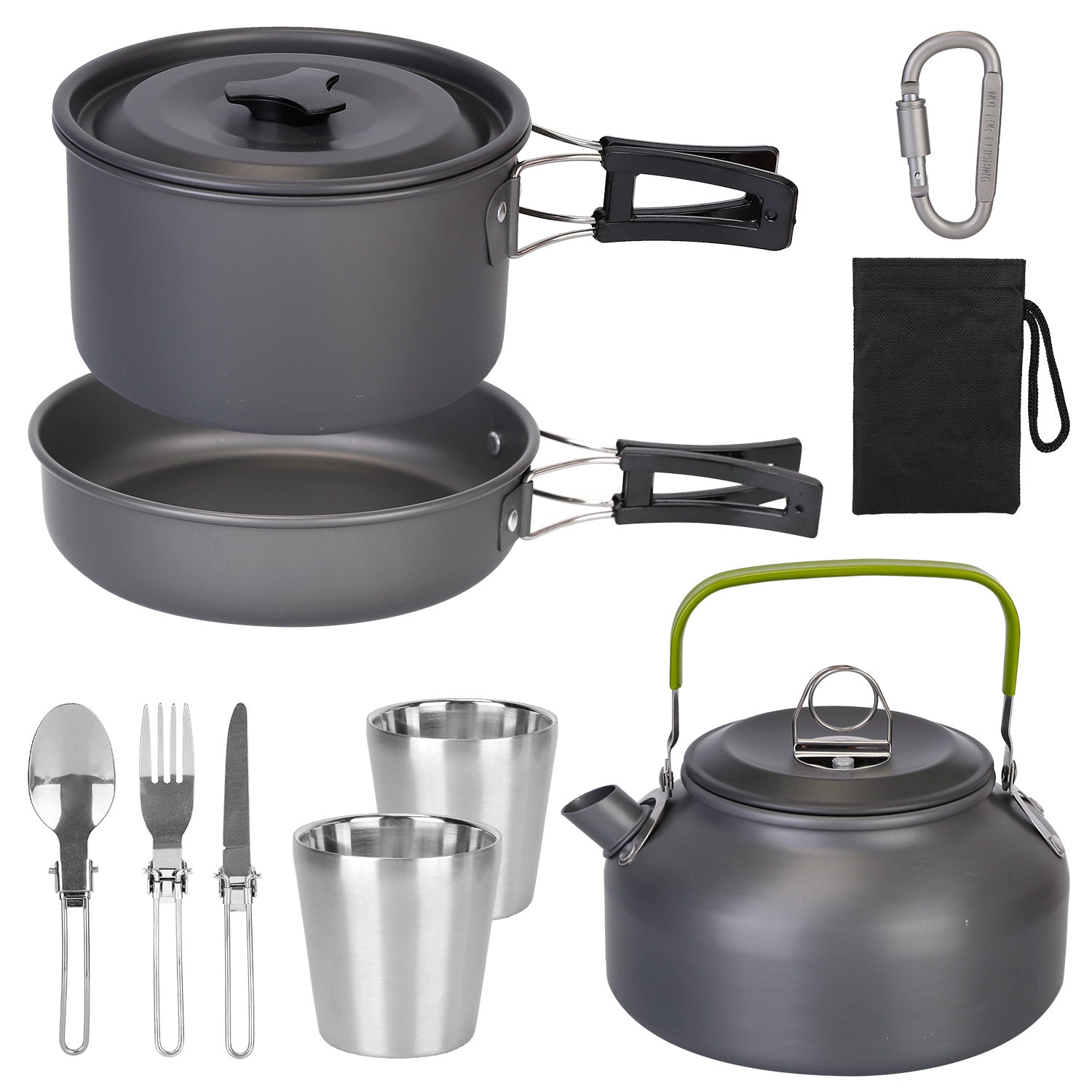 12Pcs Camping Cookware Set Camping Stove Aluminum Pot Pans Kit for Hiking Picnic Outdoor with Cup Fork Spoon Knife - Energize Trek
